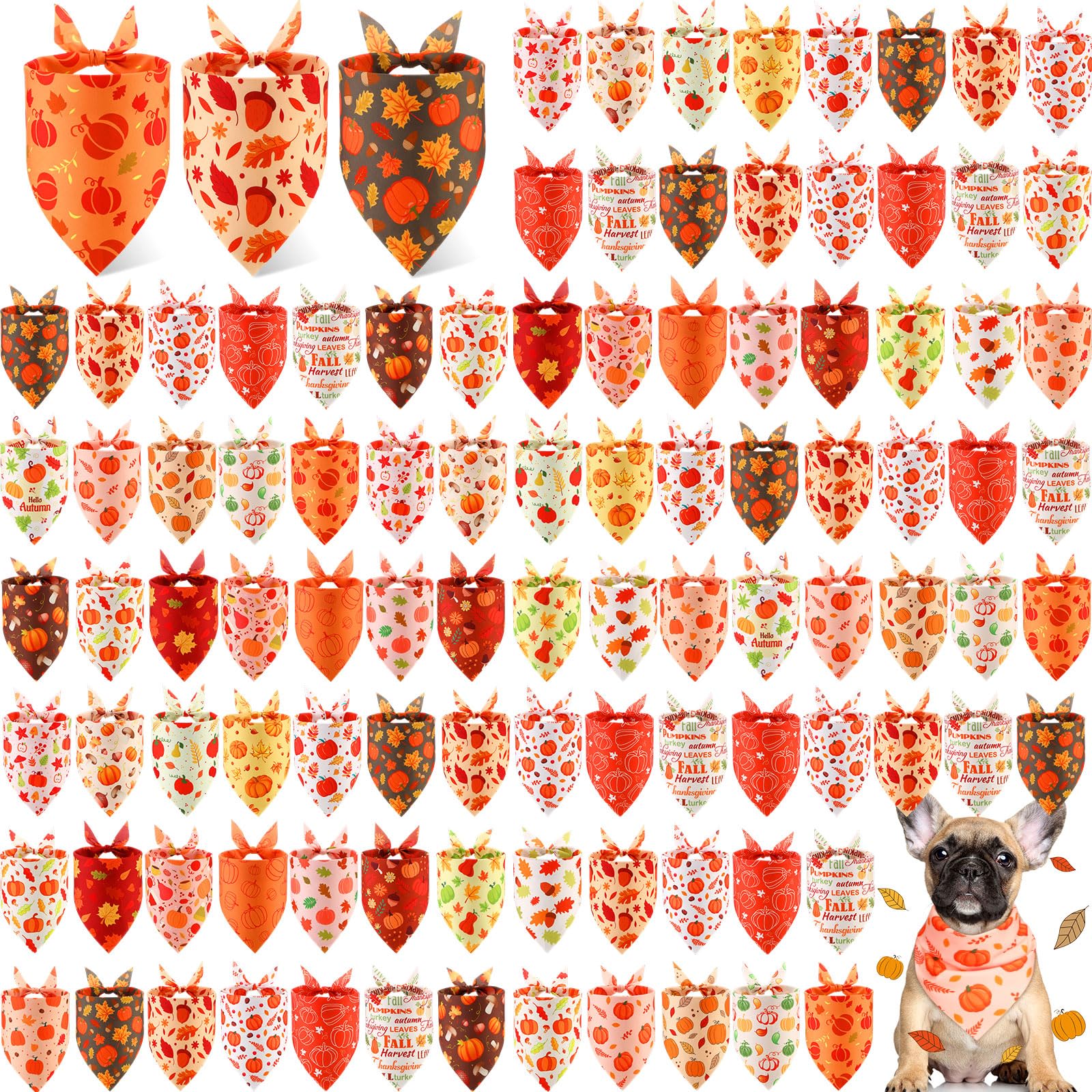 Chunful Thanksgiving bandanas bulk set with pumpkin patterns for festive pet photos