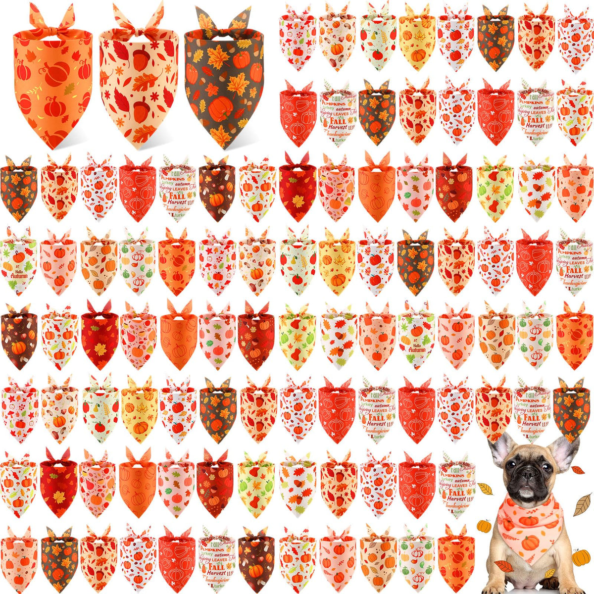 Chunful Thanksgiving bandanas bulk set with pumpkin patterns for festive pet photos