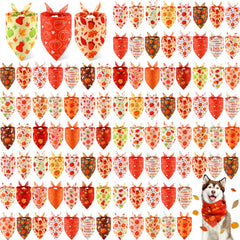 Chunful pumpkin-pattern bandanas on dogs for festive fall photos.