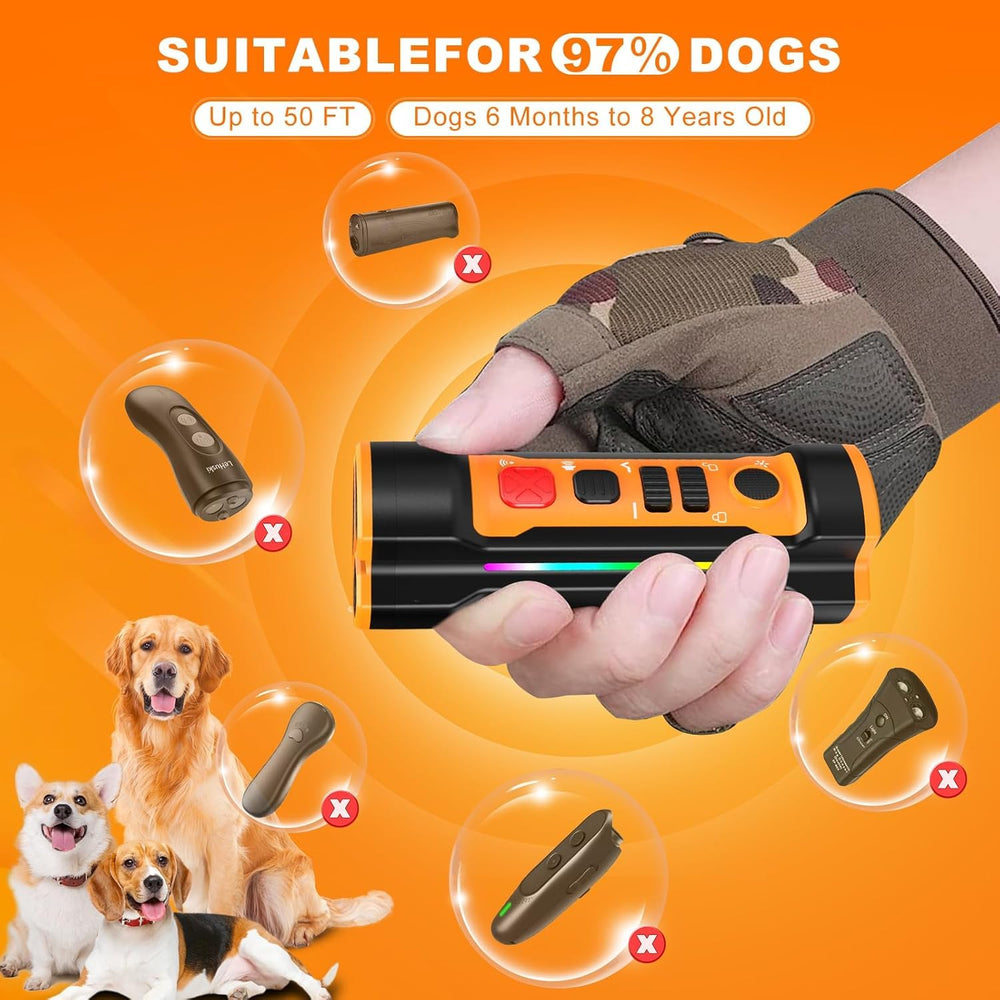 Chwwen dog bark deterrent LED flashlight captures nighttime visibility during walks.