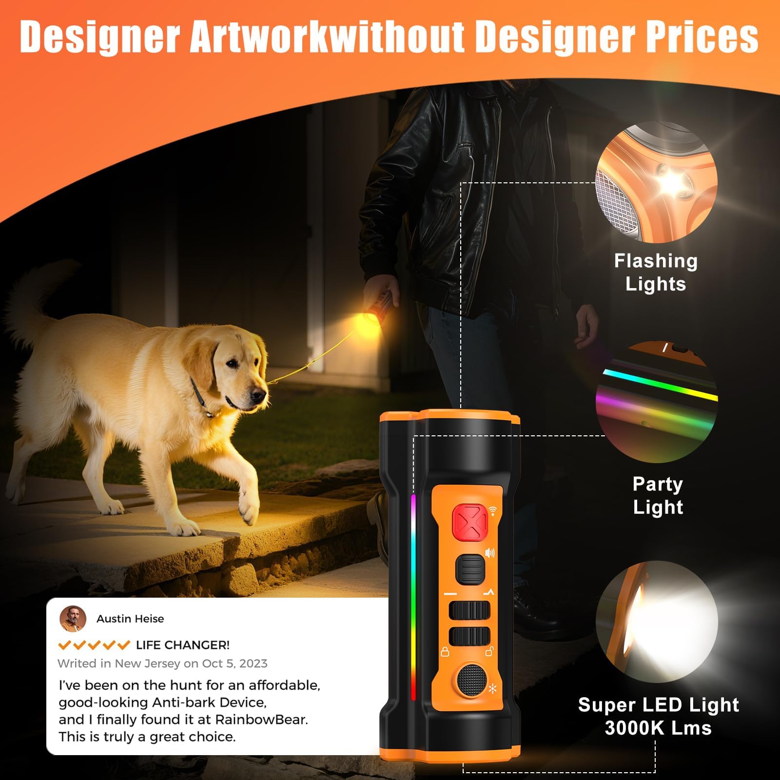 Chwwen dog bark deterrent rechargeable-battery highlights long-lasting power for extended use.