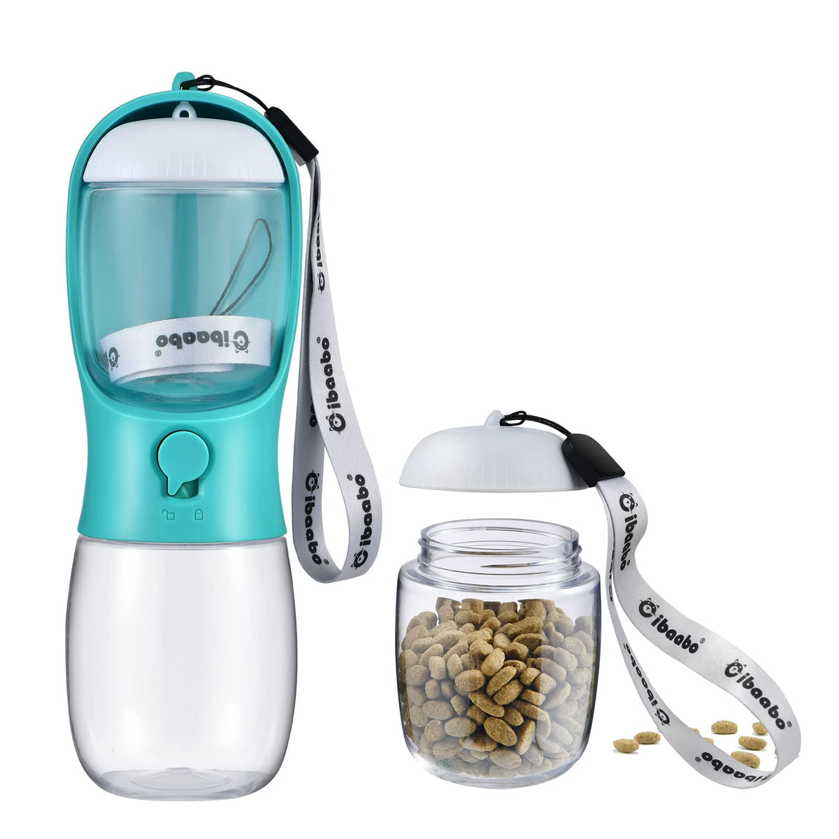 Botella Cibaabo para perros con contenedor de comida 300 ml, ideal para paseos.