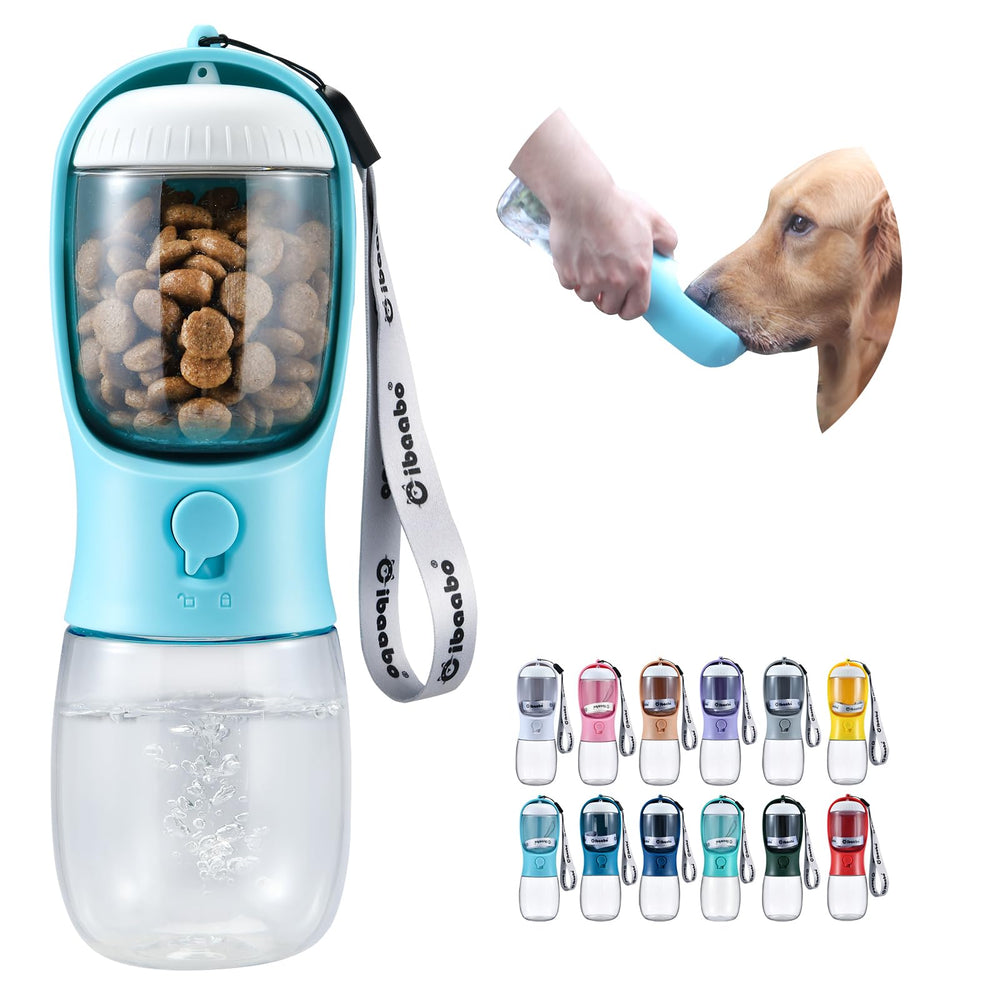 Cibaabo: botella de agua para perro con contenedor de alimentos, perfecto para paseos.