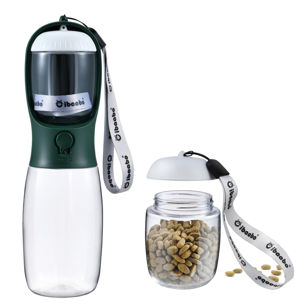 Cibaabo dog water bottle with food container cap-open provides quick hydration on walks.
