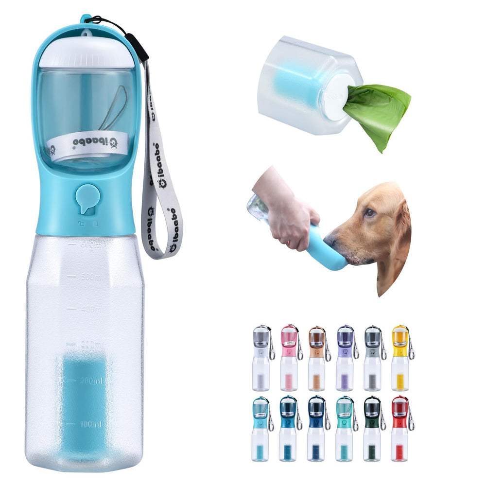 Cibaabo dog water bottle with food container for on-the-go hydration and snacks.