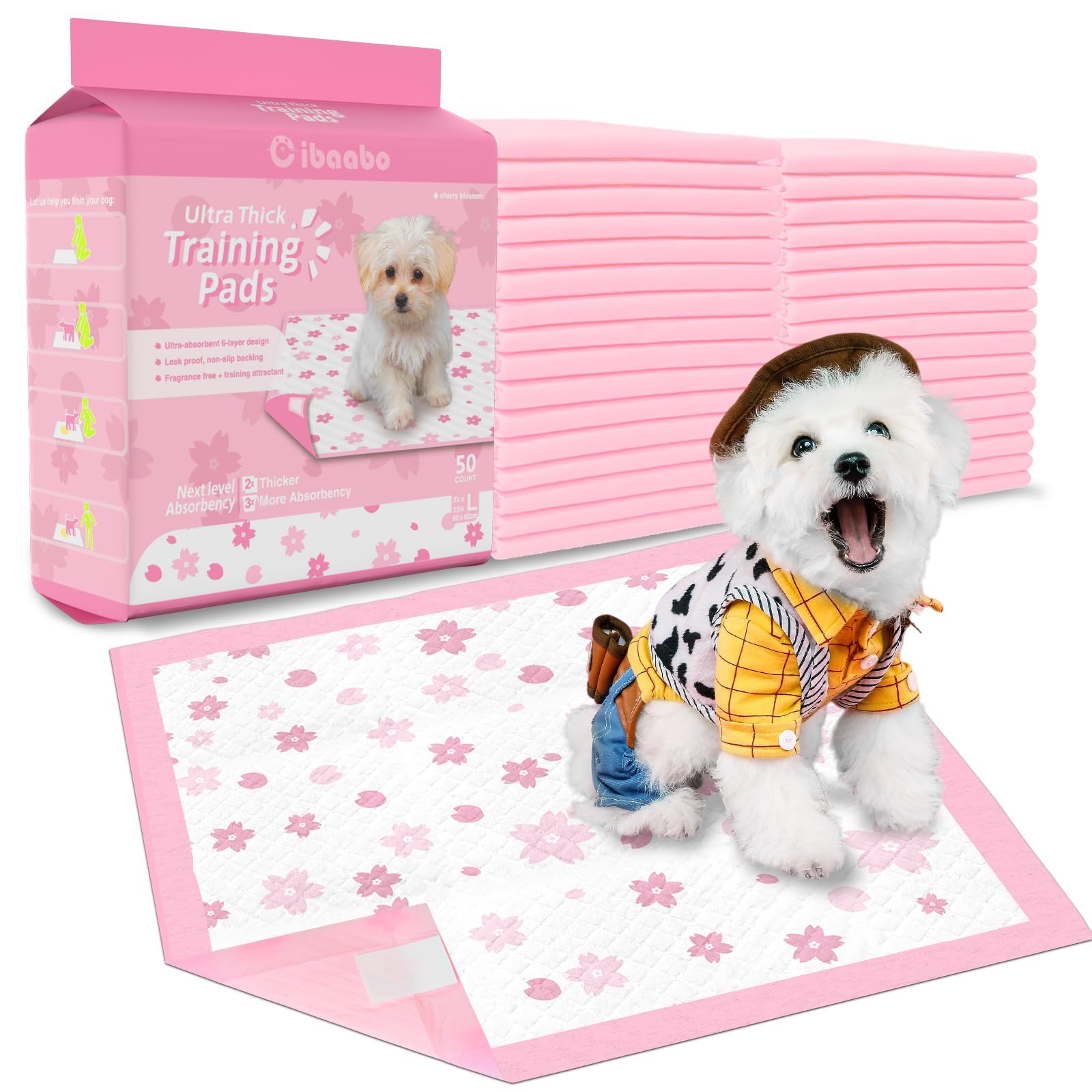 Cibaabo pink puppy pad with sakura design ideal for indoor training