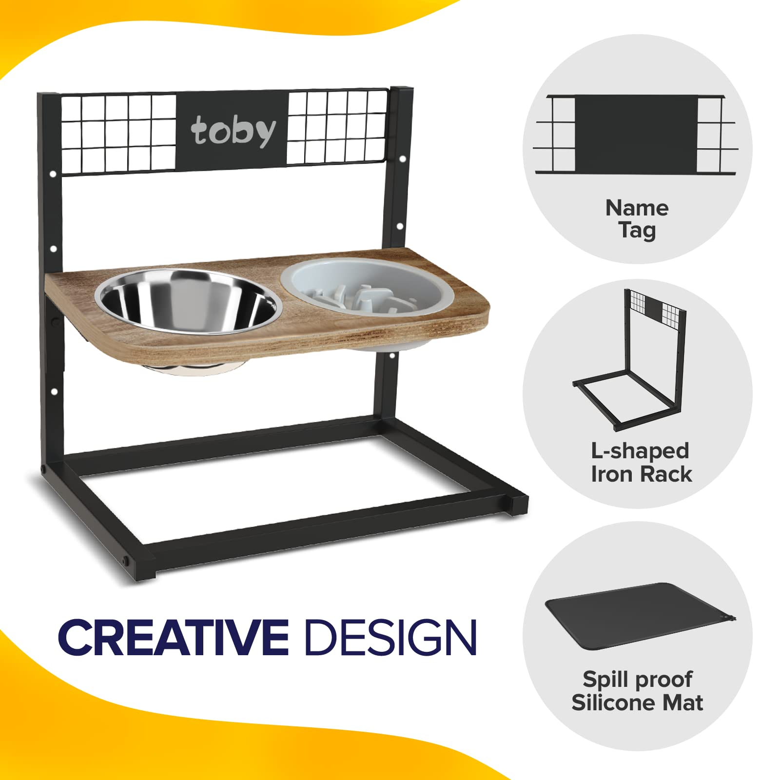 Ciconira height-adjustable stand with 4 levels fits growing dogs.