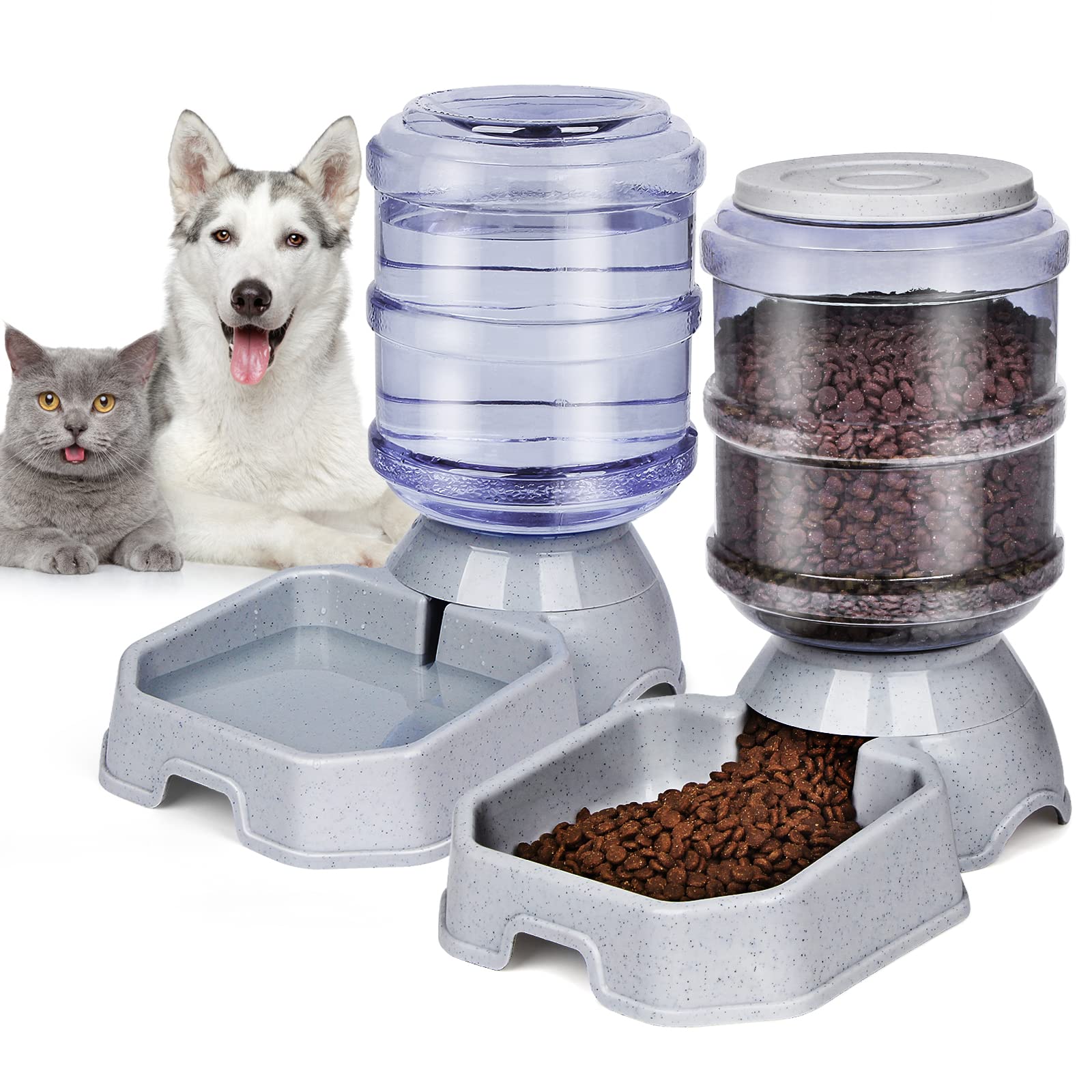 Ciconira pet feeder and water dispenser with gallon bottle for continuous pet meals.