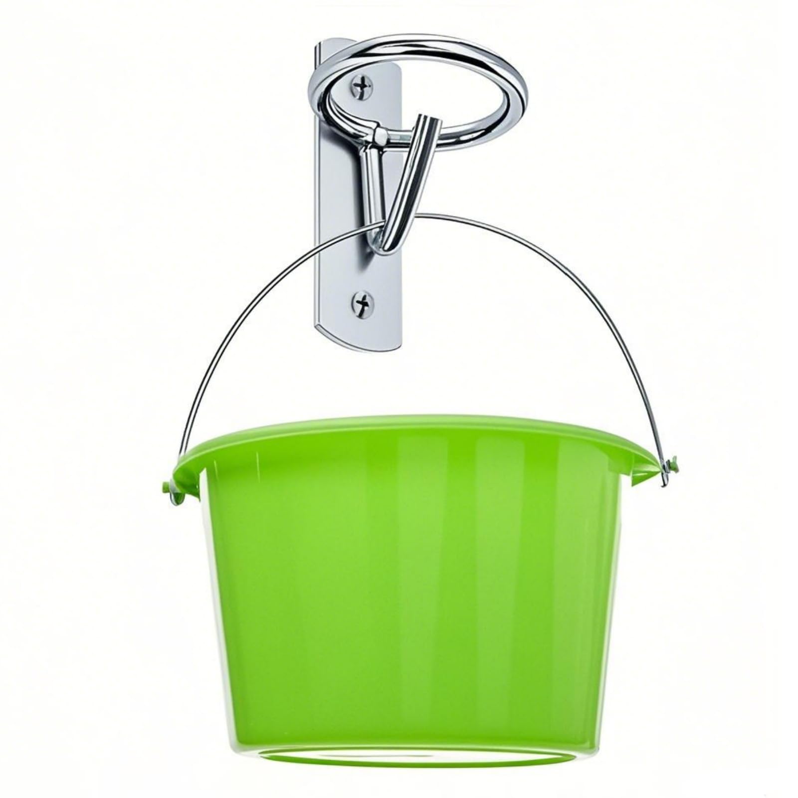 Cididu wall-mounted bucket holder supporting water bucket in outdoor barn.