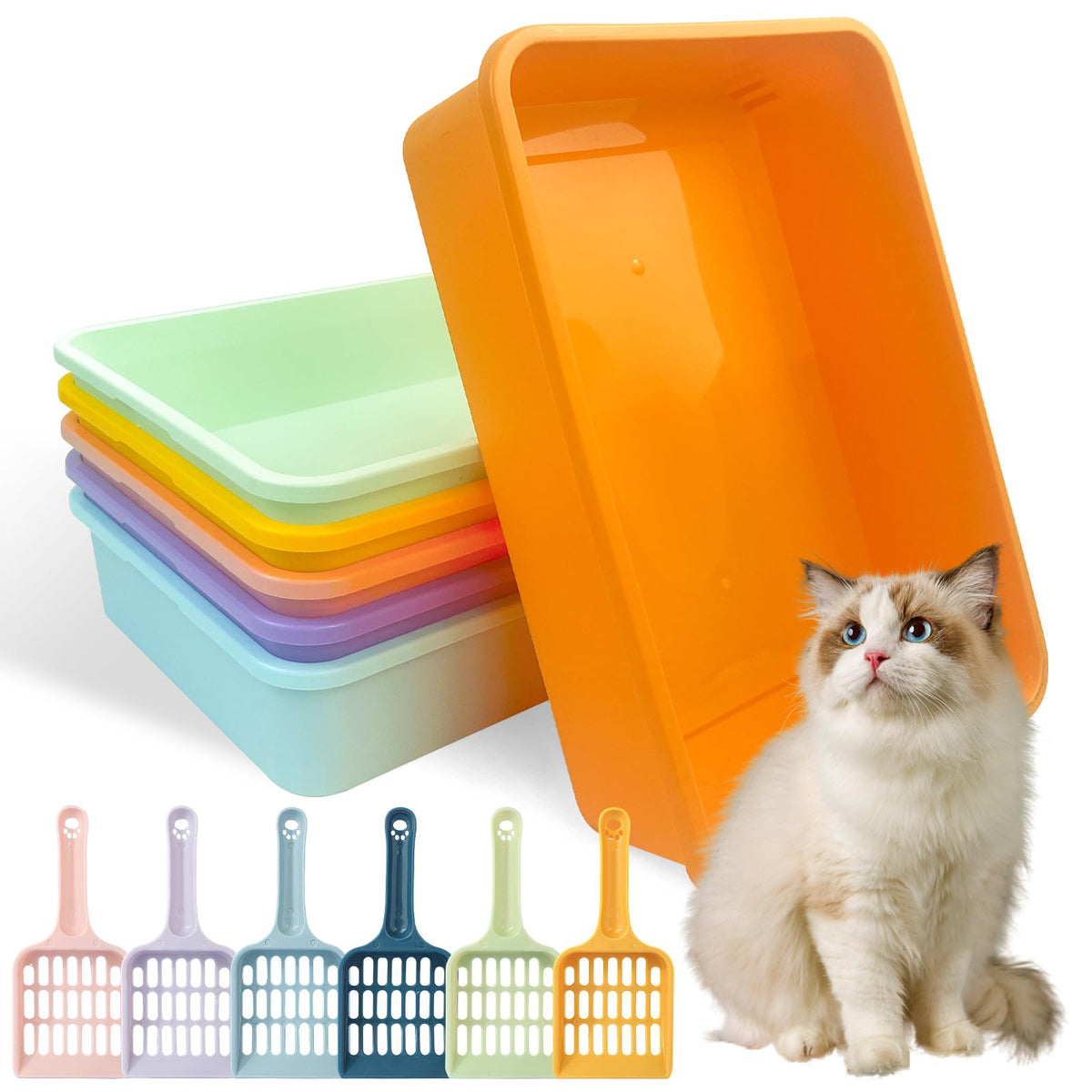 CIEOVO 6-pcs kitten litter box set in multiple colors for easy pet zone organization.