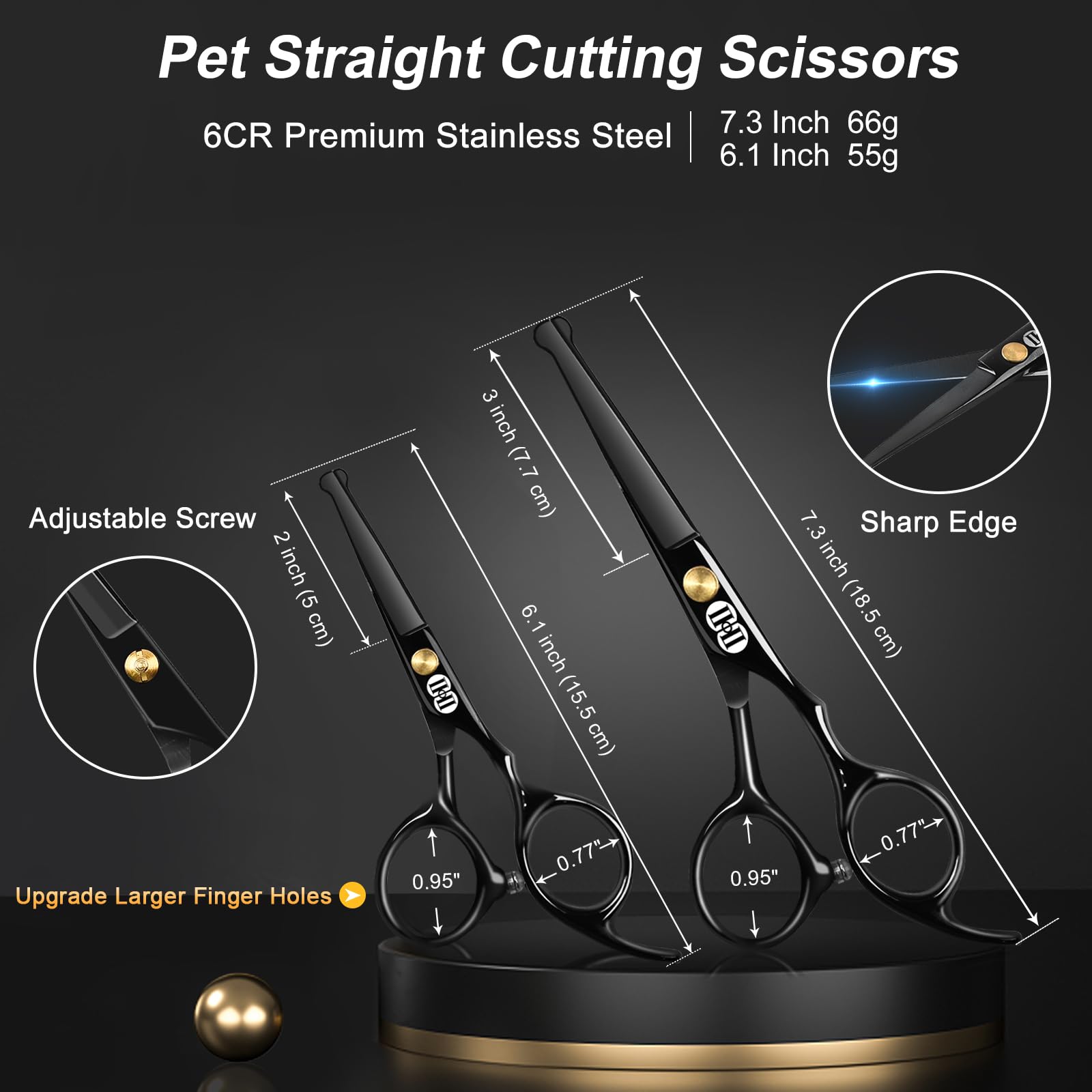 CIICII 6.1 inch straight scissors blade close-up for precise trimming.
