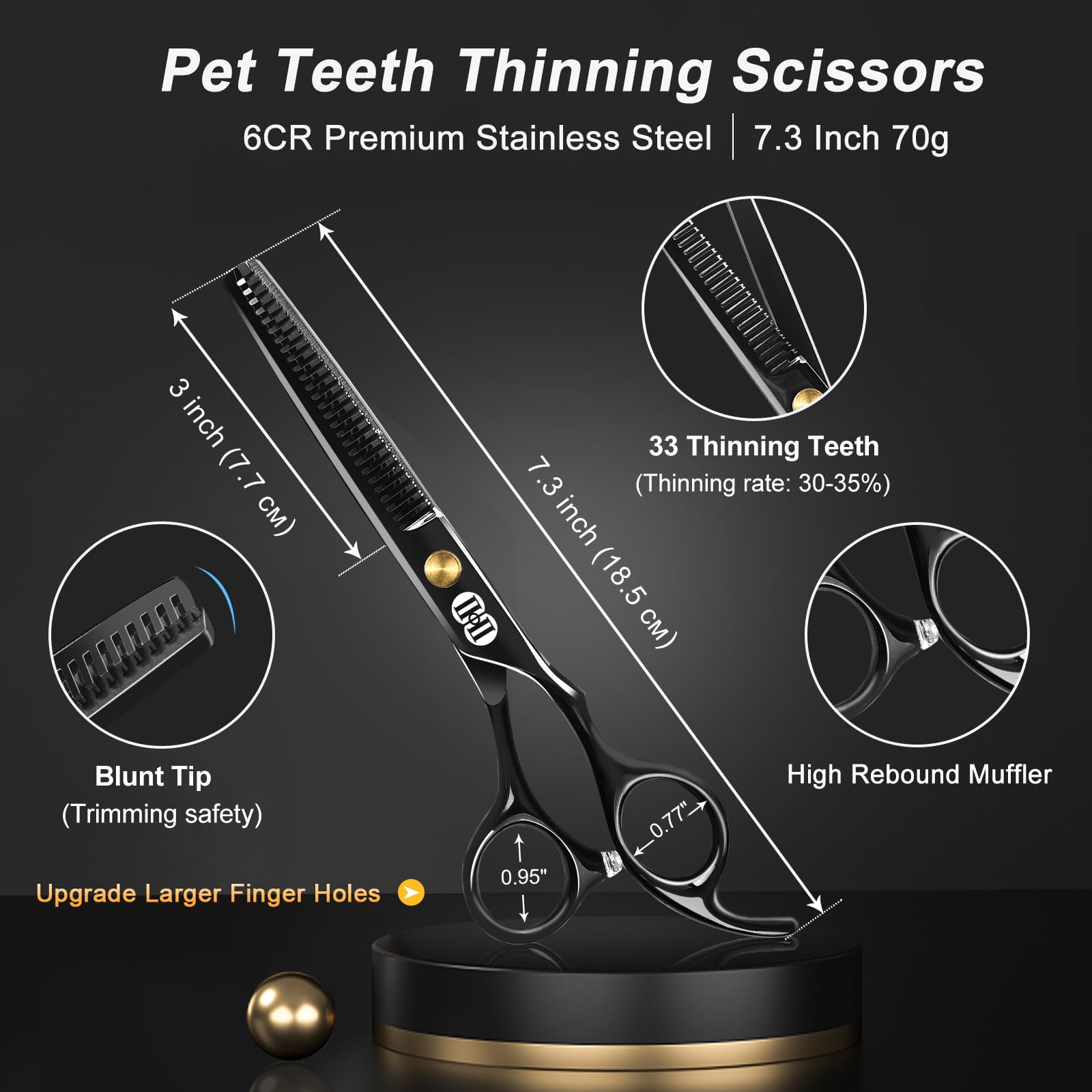 CIICII 7.3 inch down-curved grooming scissors for curved shaping.