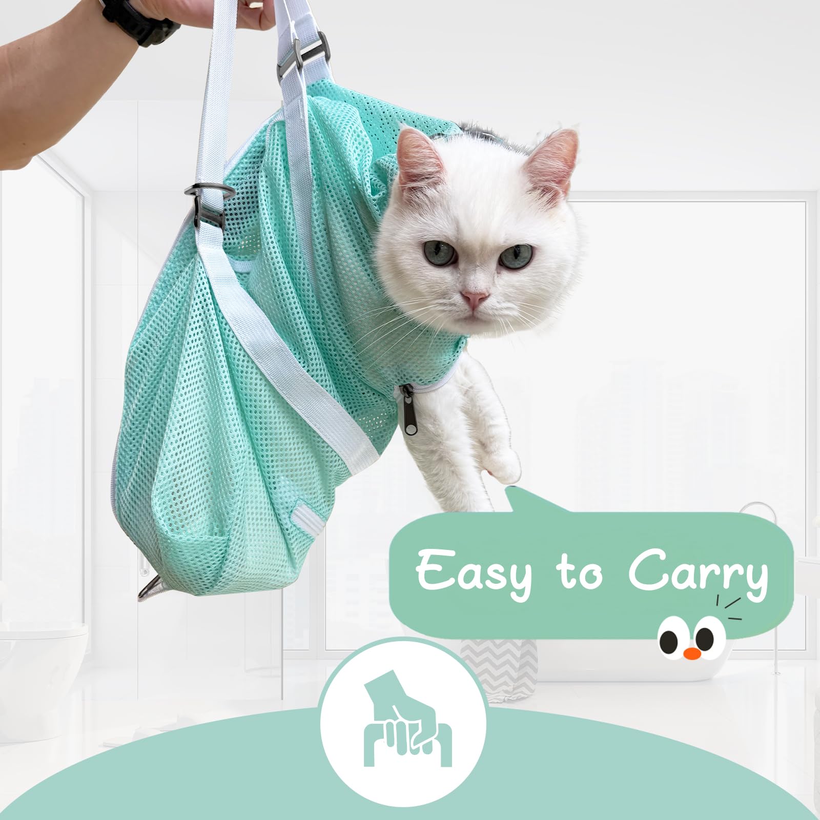 Cinf Cat Bathing Bag adjustable buckle for snug cat fit.
