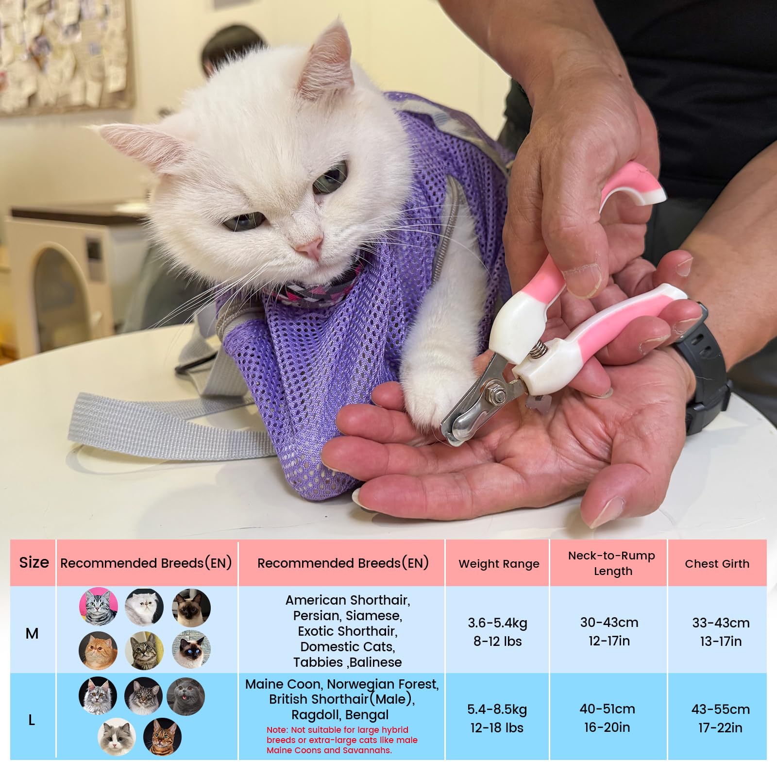 Cinf cat bathing bag adjustable-buckle provides a comfortable, secure fit for grooming.