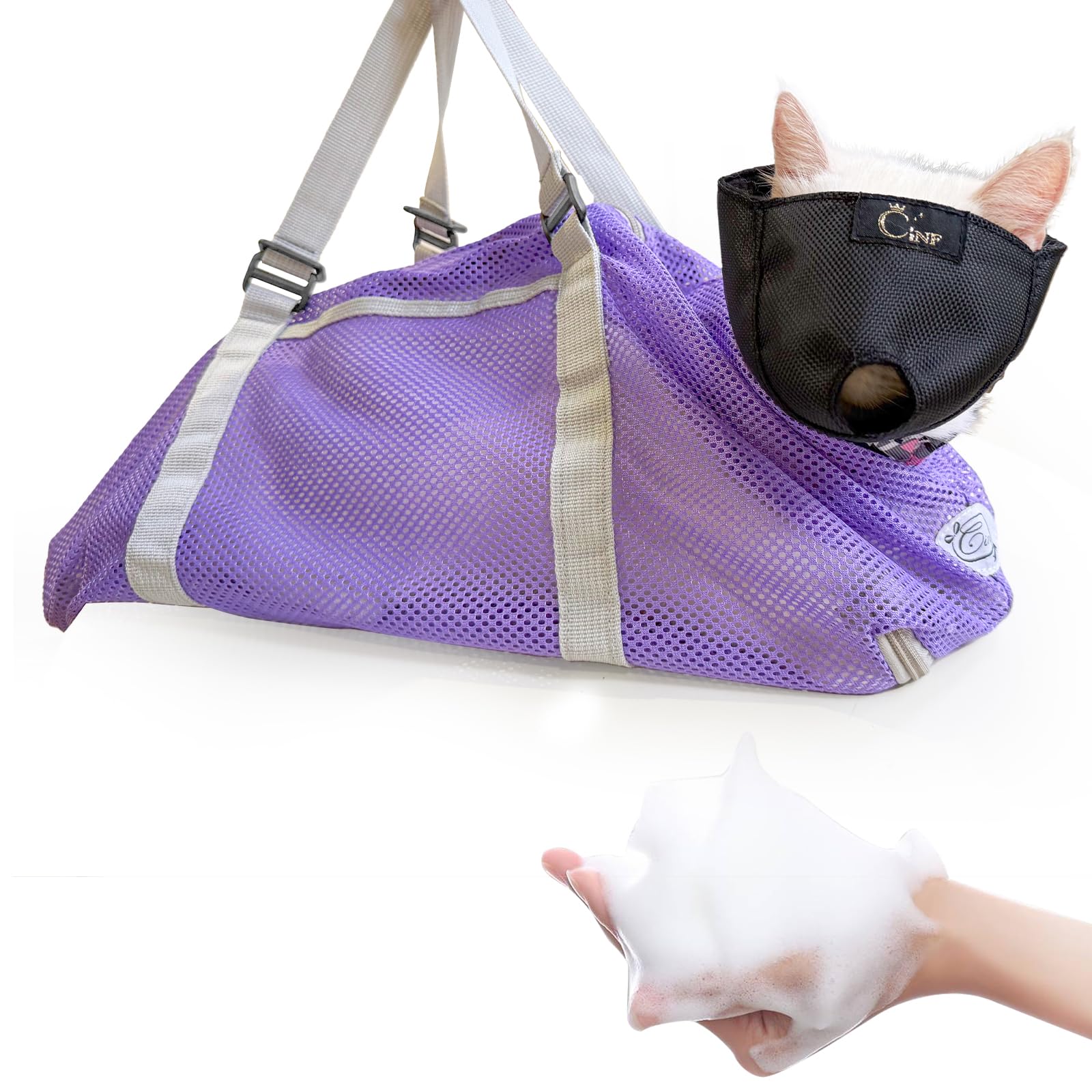 Cinf cat bathing bag entry-exit zipper enables easy entry and stress-free baths.