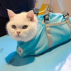 Cinf cat bathing bag light blue side entry showing easy access