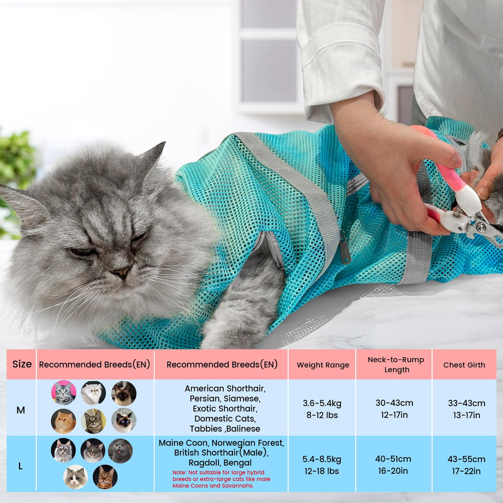Cinf cat bathing bag soft mesh fabric for gentle contact with fur.