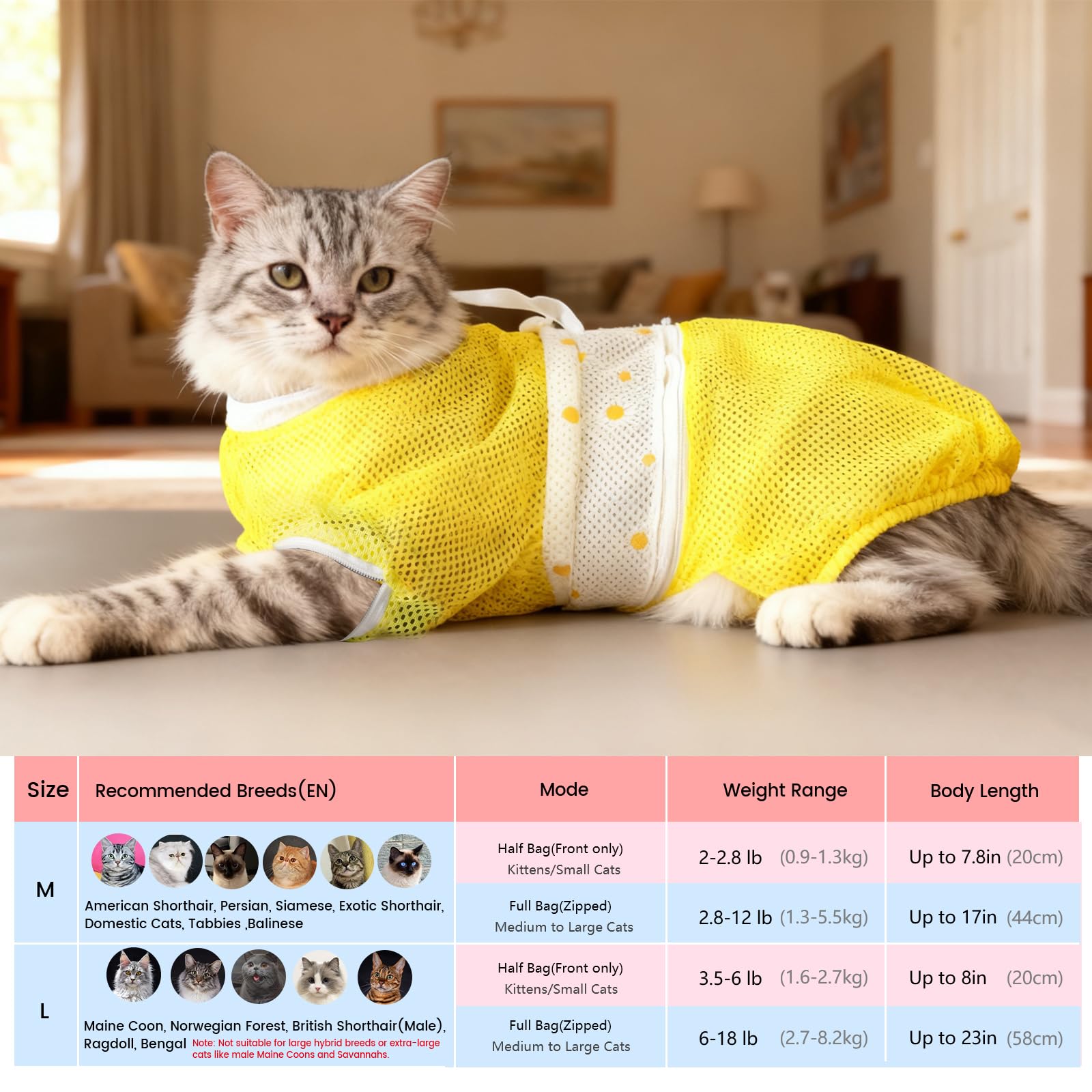 Cinf cat bathing bag neck immobilizer Velcro helps secure the neck for safer bathing.