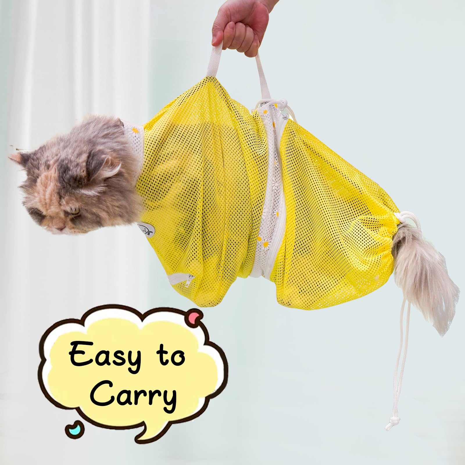 Cinf cat bathing bag with secure zipper design keeps your cat contained during washing.
