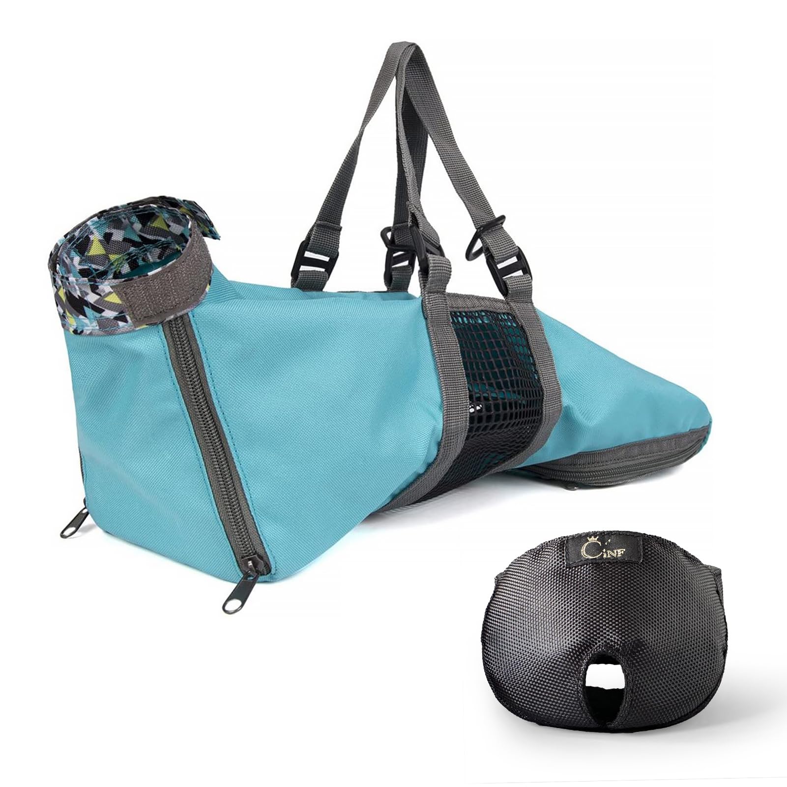 Cinf cat-grooming-bag-in-use demonstrates calm restraint during baths and trims.
