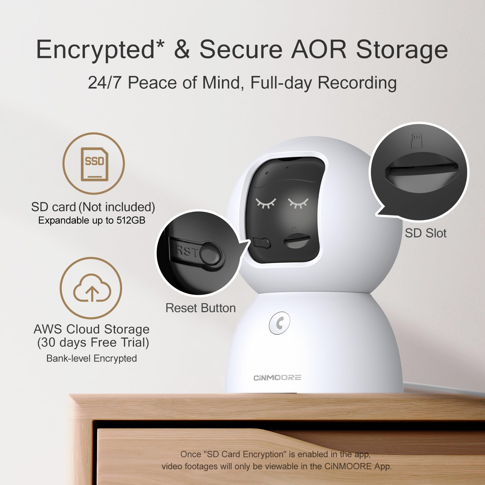 CINMOORE 5G indoor local storage for 24/7 recording and privacy control