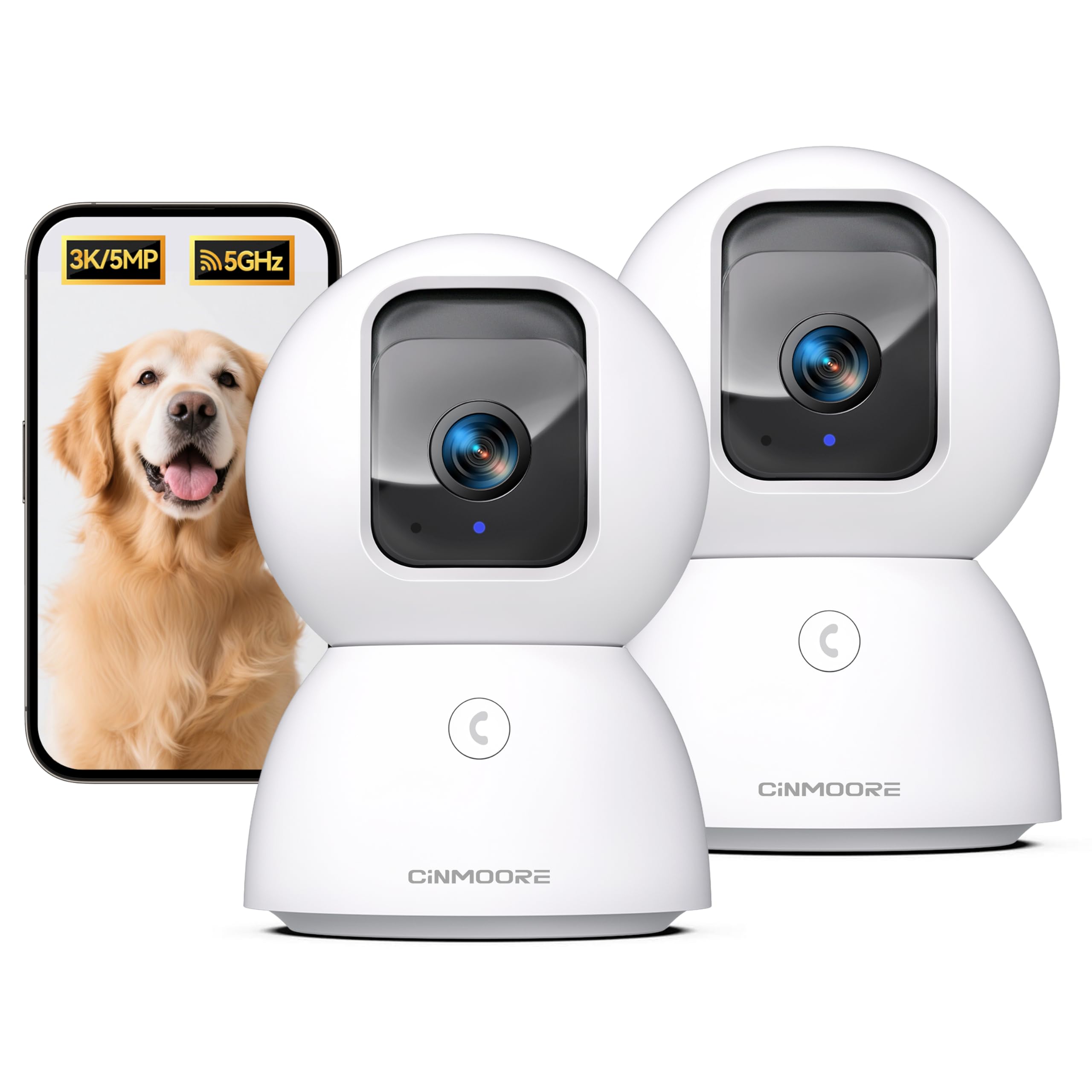 CINMOORE indoor 5G security camera front view enables clear room surveillance with fast setup.