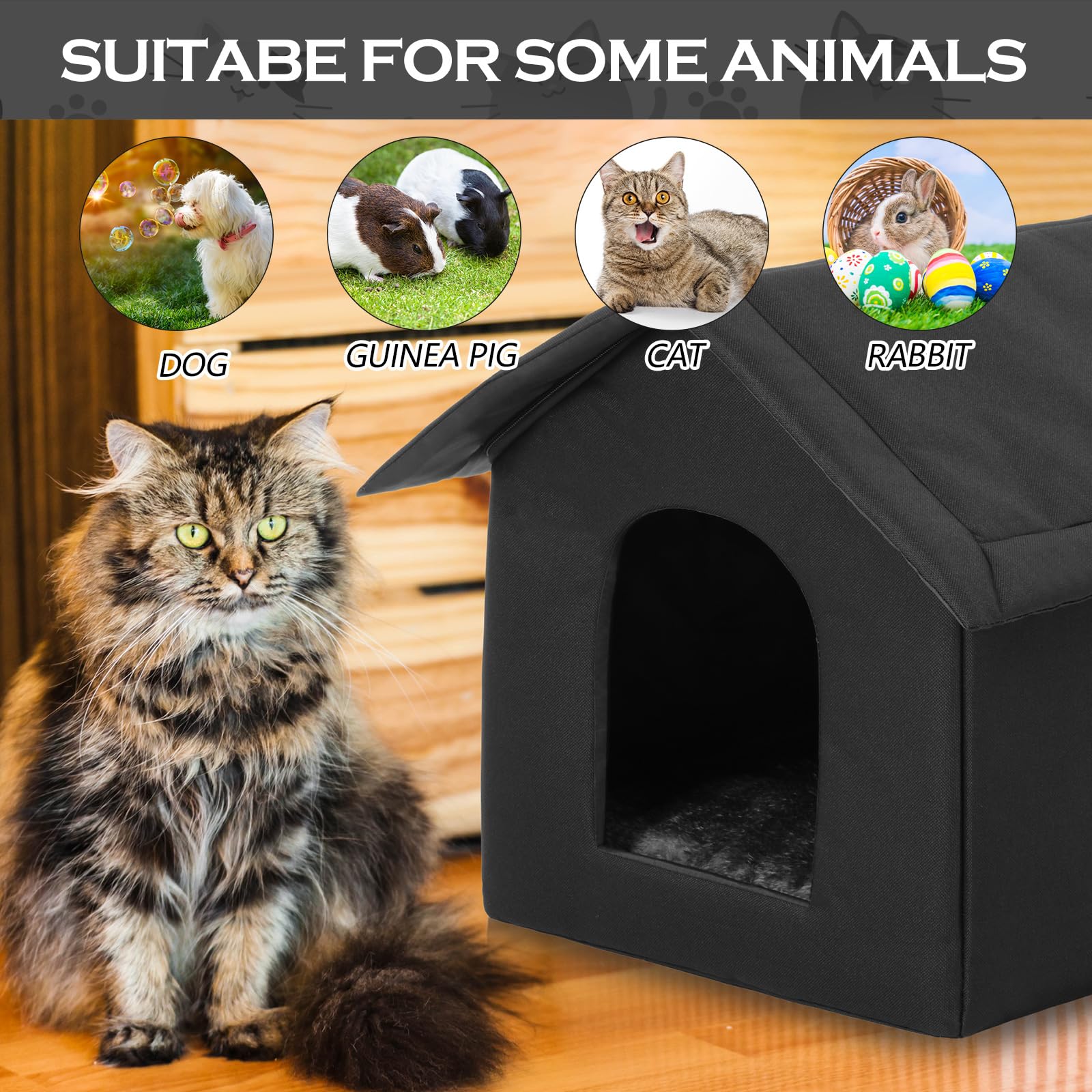 Cinnvoice cat shelter size 15.8 by 13.78 inches fits adult cats.