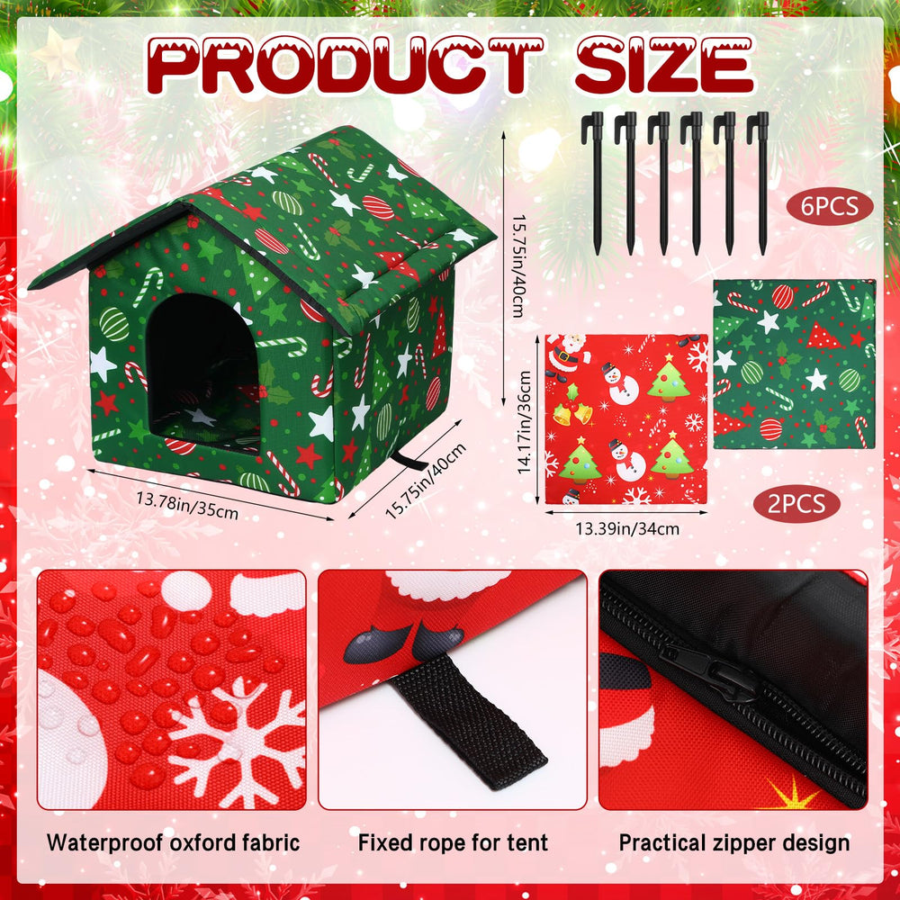 Cinnvoice Christmas outdoor cat house green style adds festive shelter for porch pets