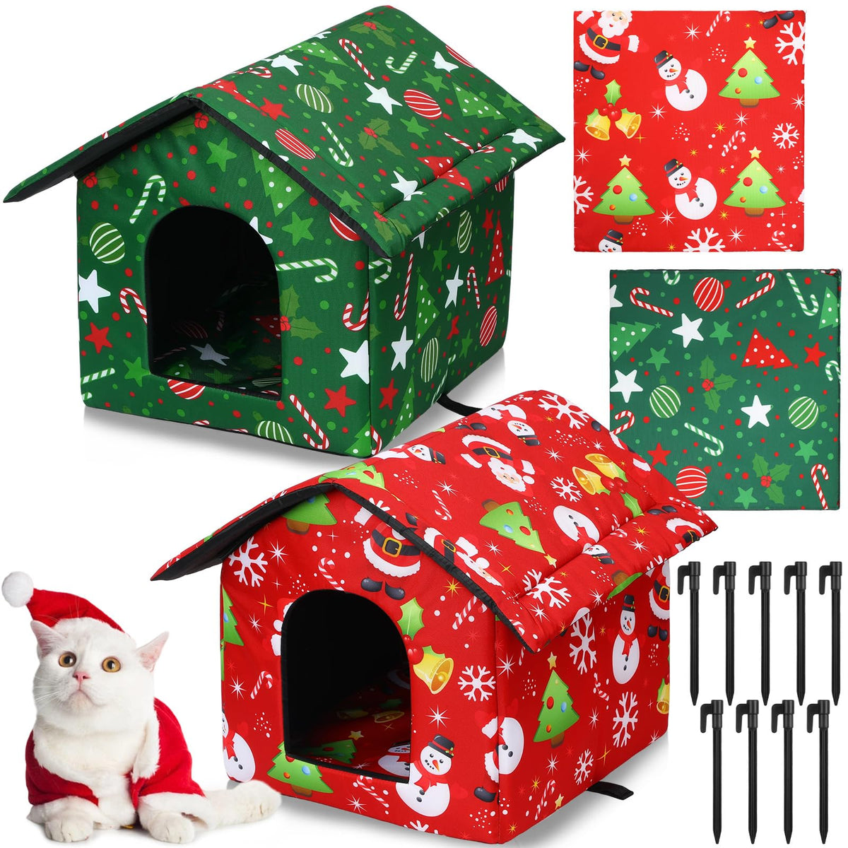 Cinnvoice Christmas outdoor cat house red style offers cozy winter shelter outdoors