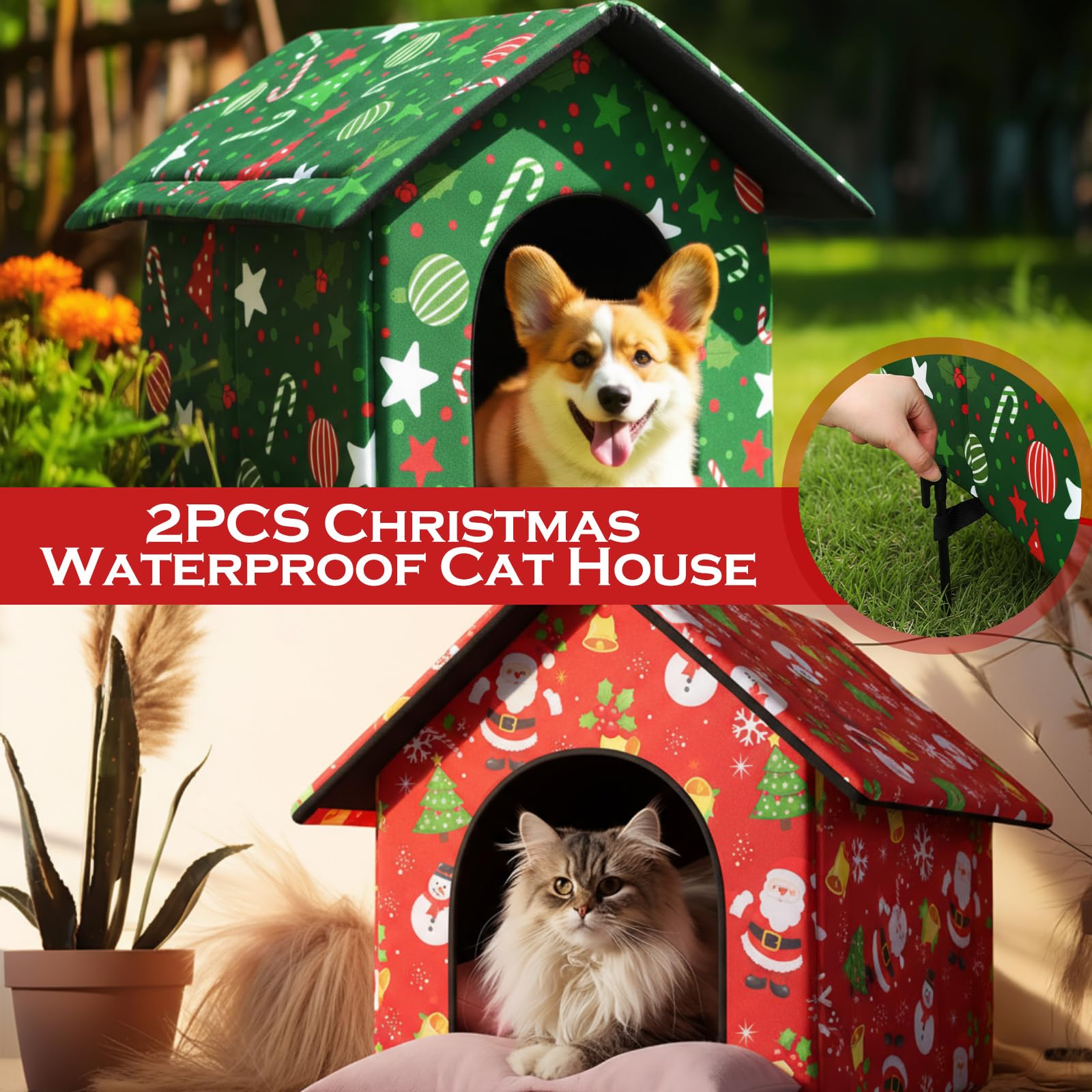 Cinnvoice garden cat house set enhances yard decor while offering secure warmth