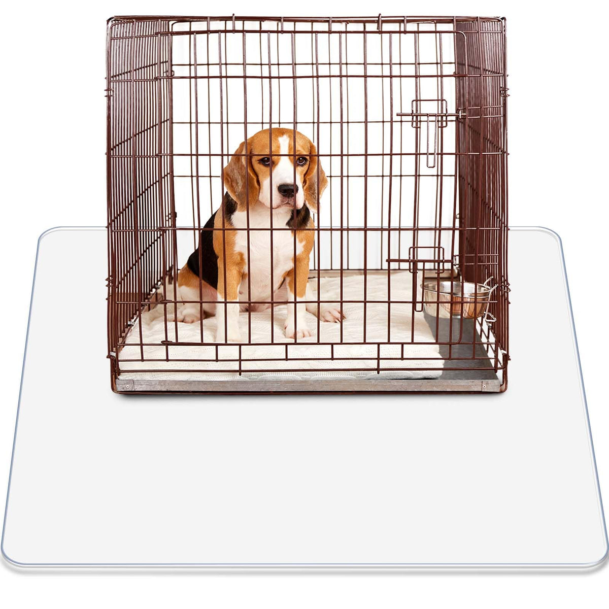 Cinnvoice under dog crate mat in clear PVC provides roomy floor protection for kennels.