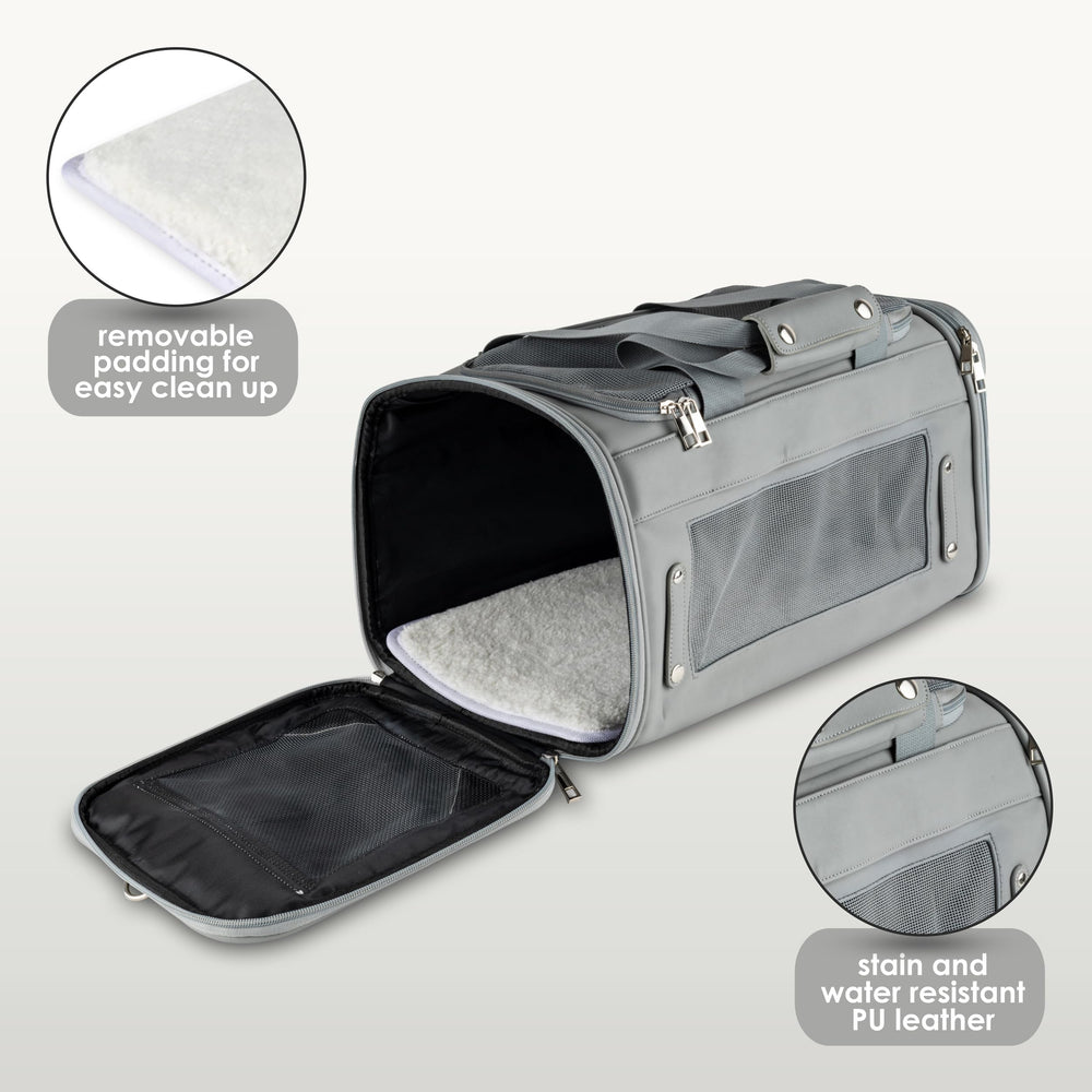 CITRUSY TSA airline-approved pet carrier side pocket stores treats and accessories