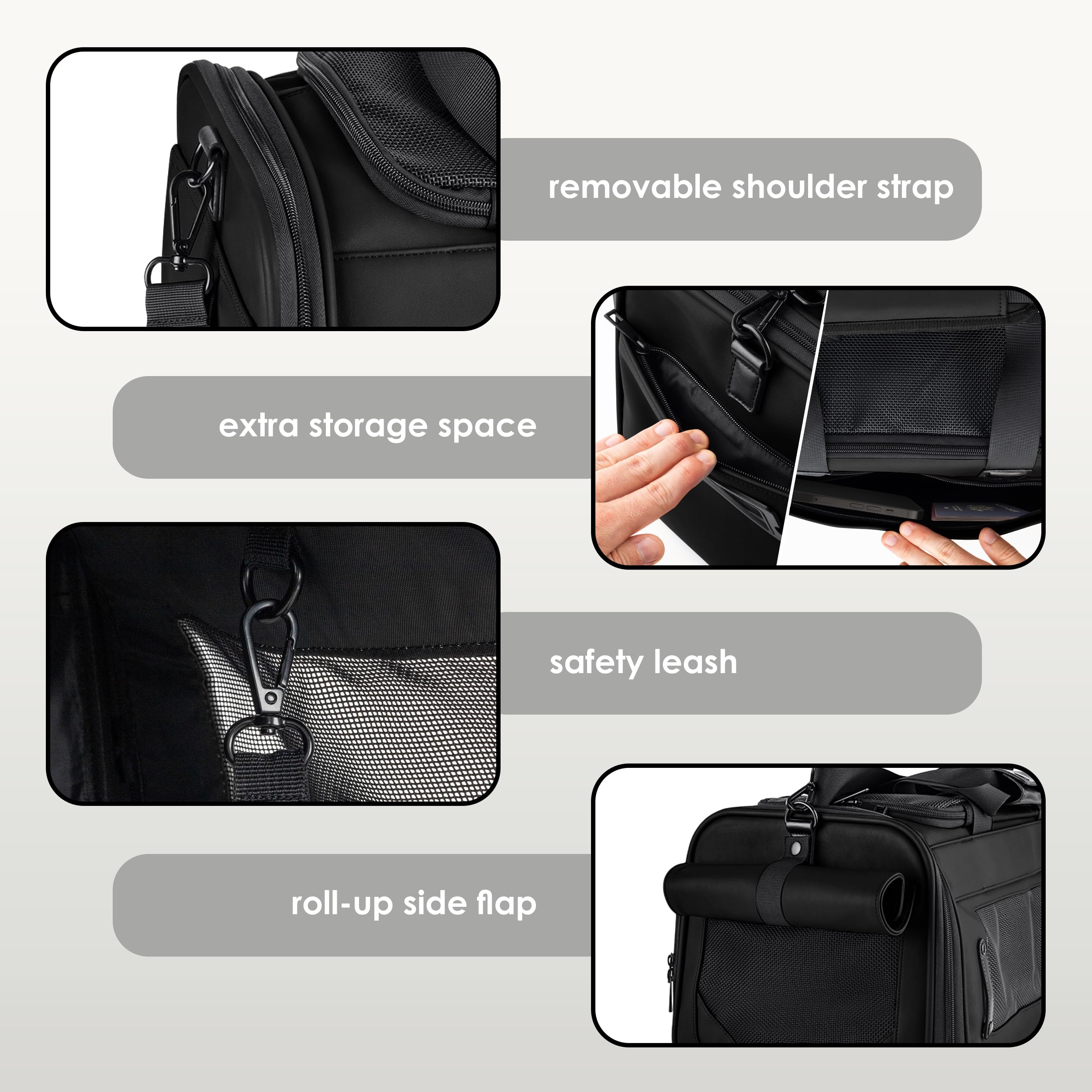Citrusy TSA pet carrier XS/S side pocket stores treats and gear.