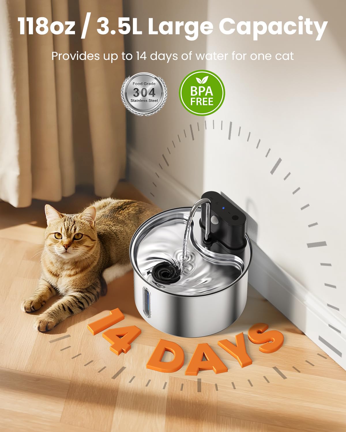 Cityflee cat water fountain battery-powered design lets you place it anywhere.