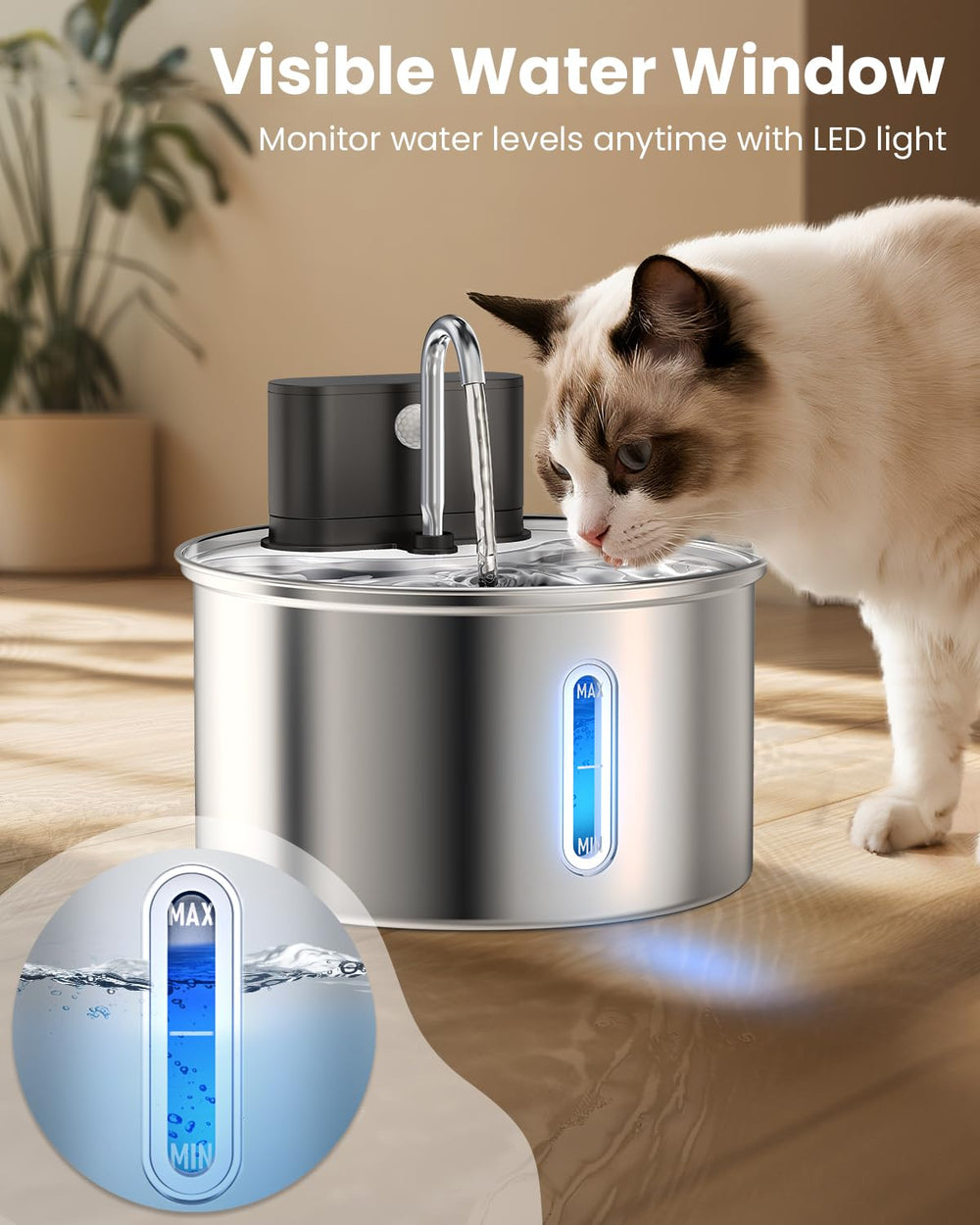 Cityflee cat water fountain easy-clean stainless steel surface for quick maintenance.