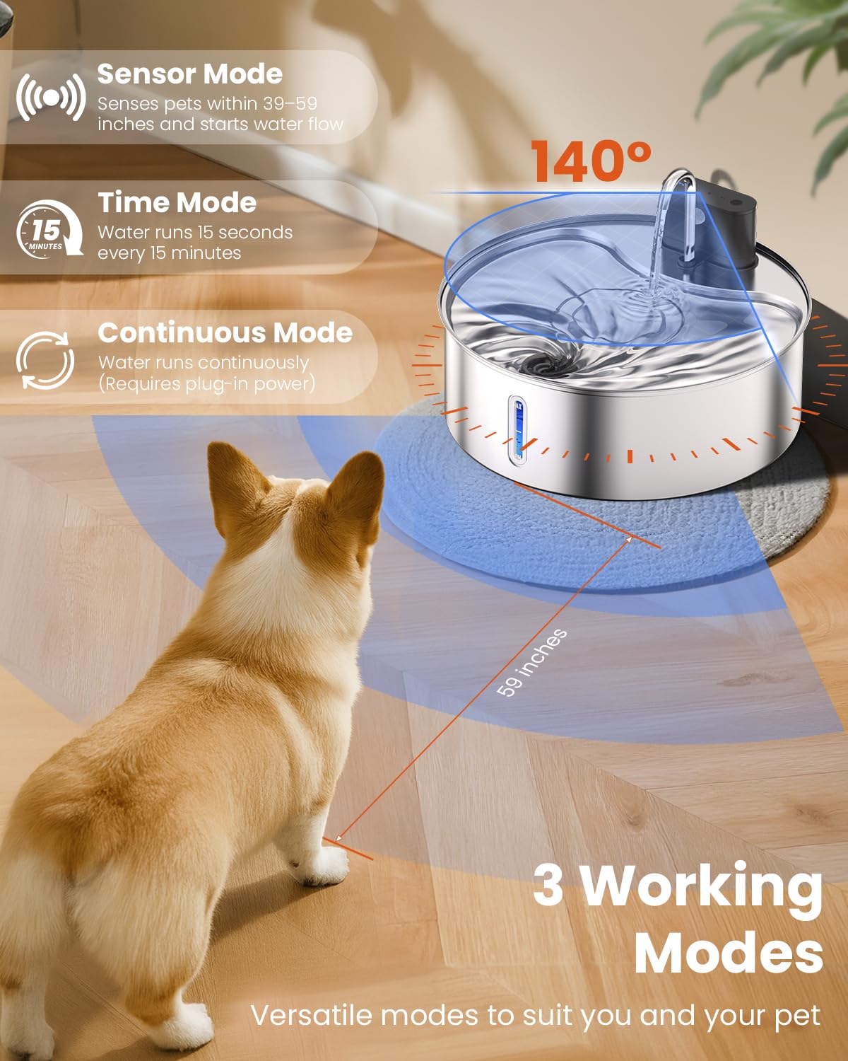 Cityflee stainless steel water fountain top view highlights durable, easy-to-clean surface.