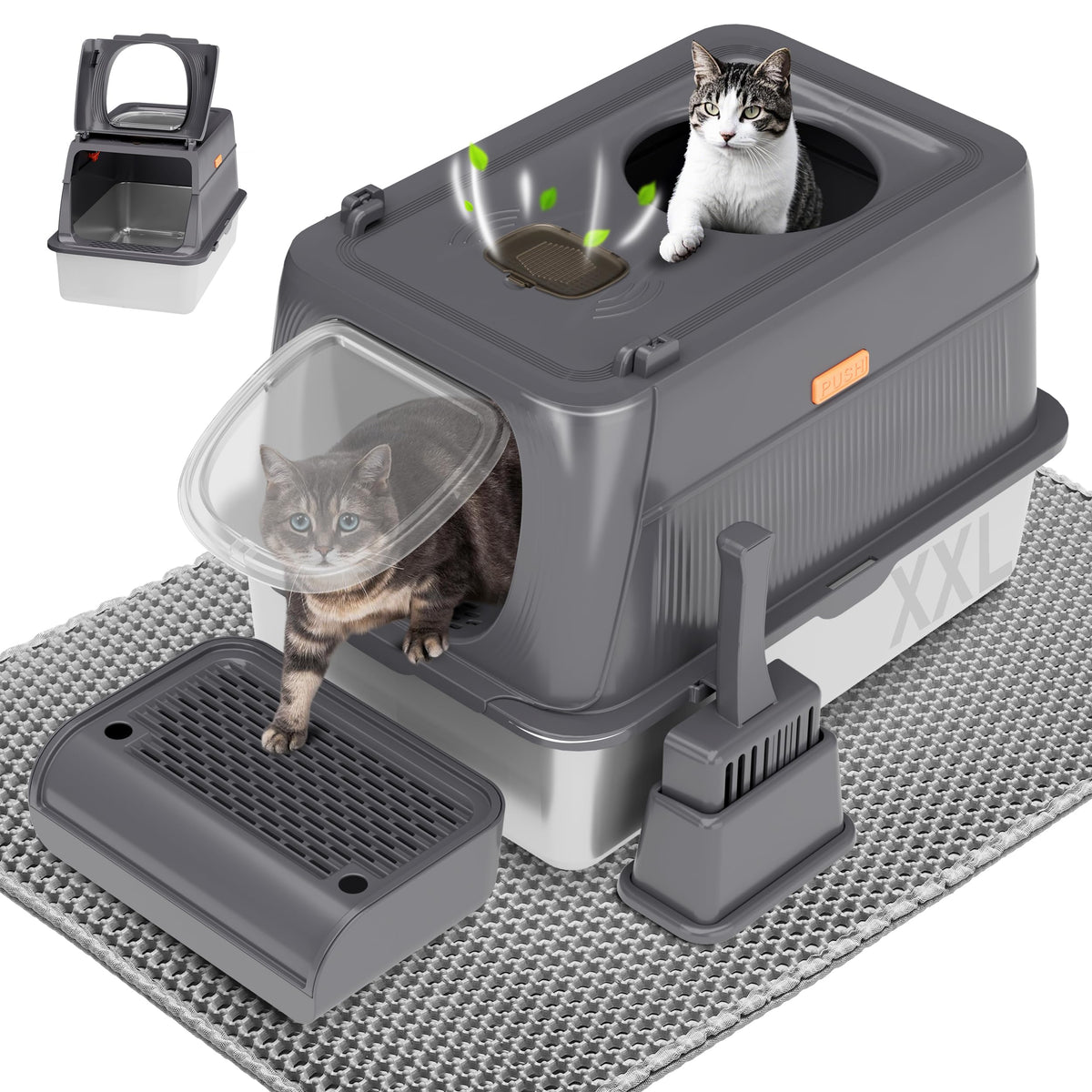 Citylife stainless steel cat litter box with front door offers easy access and spill protection.