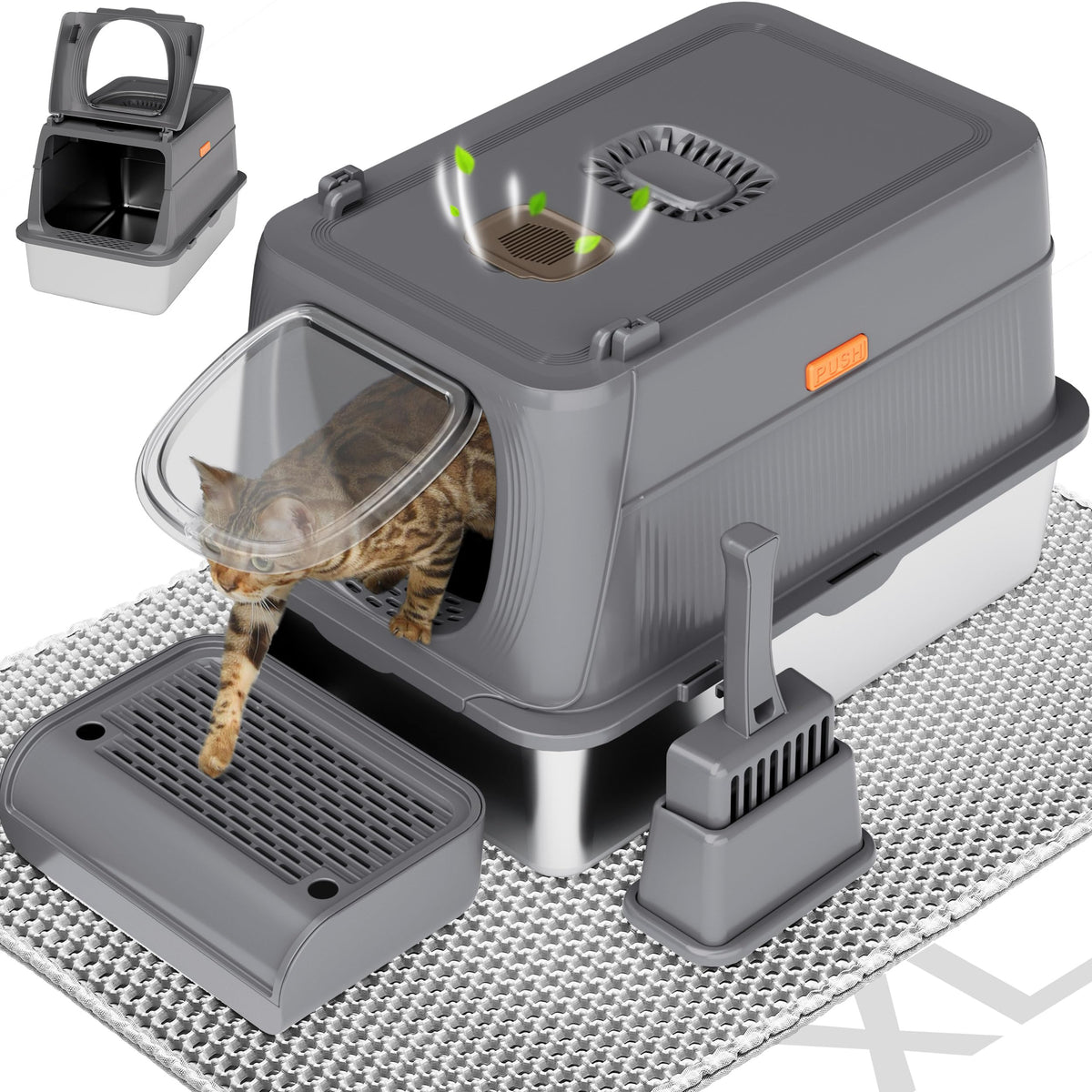 Citylife stainless steel cat litter box lid reduces spill and preserves privacy during use