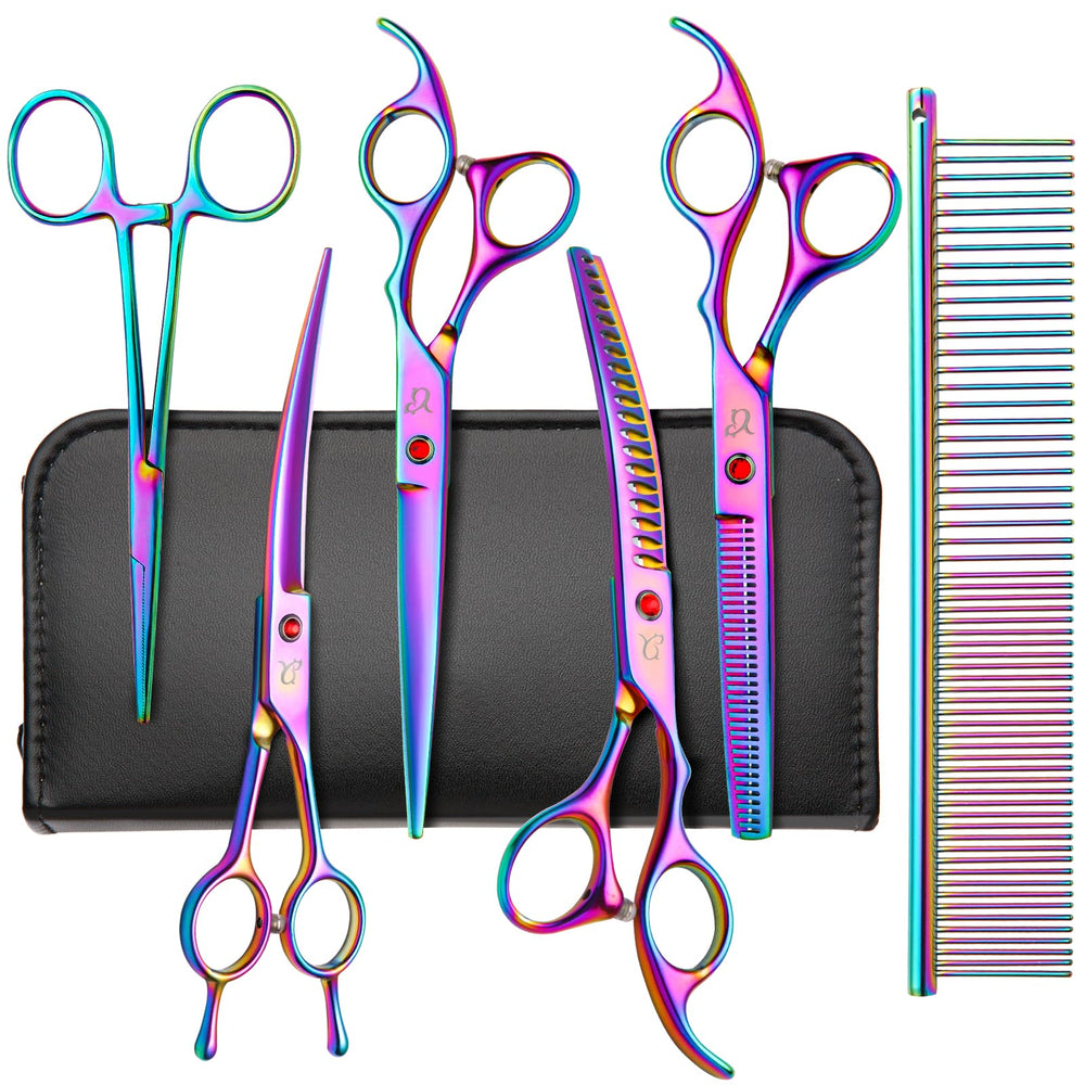 CityWish dog grooming scissors rainbow curved for precise shaping.