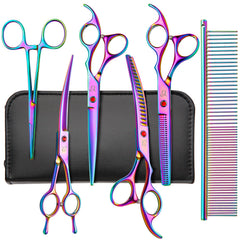 CityWish dog grooming scissors rainbow curved for precise shaping.