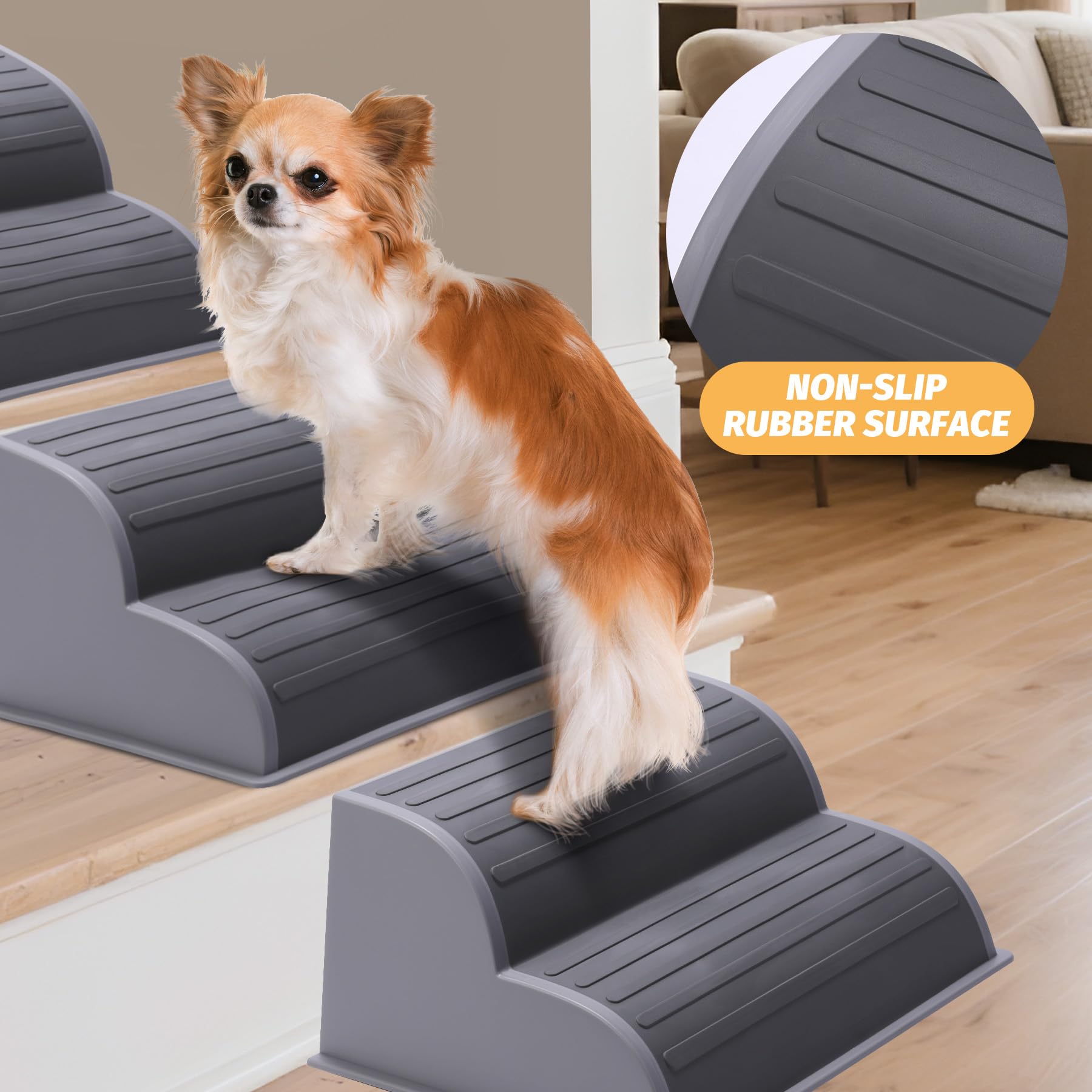 CiWiVOKi 2-Step Modular Dog Ramp bottom pads prevent wobble on smooth floors for stability