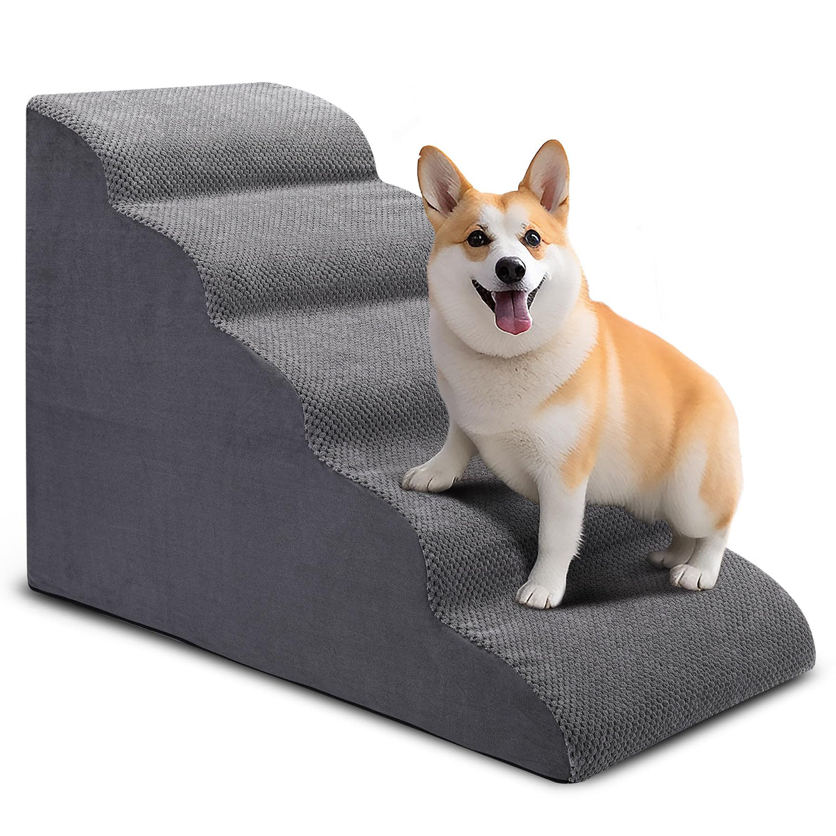 CiWiVOKi Dog Stairs bed assembly shows sturdy foam for easy bed access.