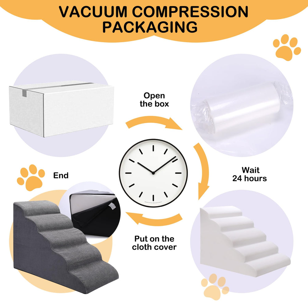 CiWiVOKi Dog Stairs on bed supports easy access for elderly pets and small dogs.