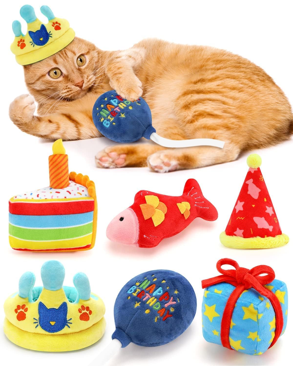 CiyvoLyeen birthday crown toy—soft plush crown for engaging birthday-themed cat games.