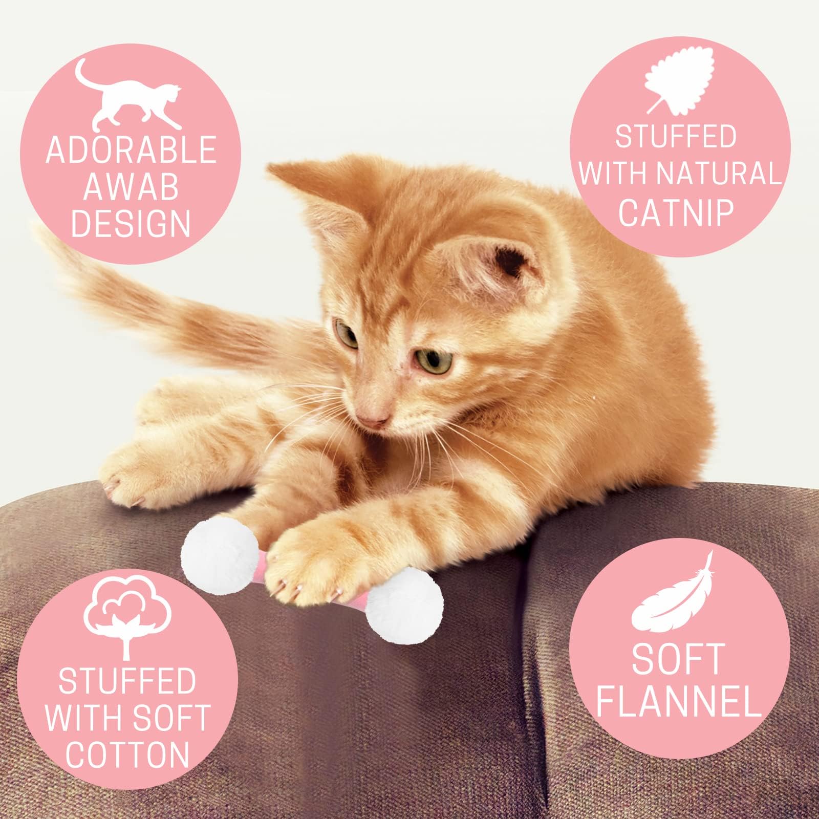 CiyvoLyeen Swabs Catnip Toy kitty play image highlights soft plush texture ideal for kicking.