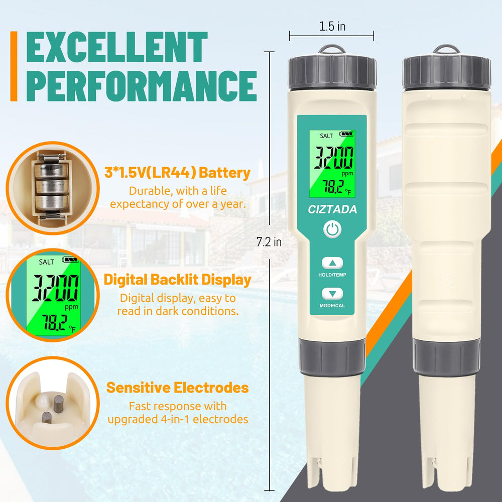 CIZTADA digital salinity tester with ATC maintains accuracy across temperatures.