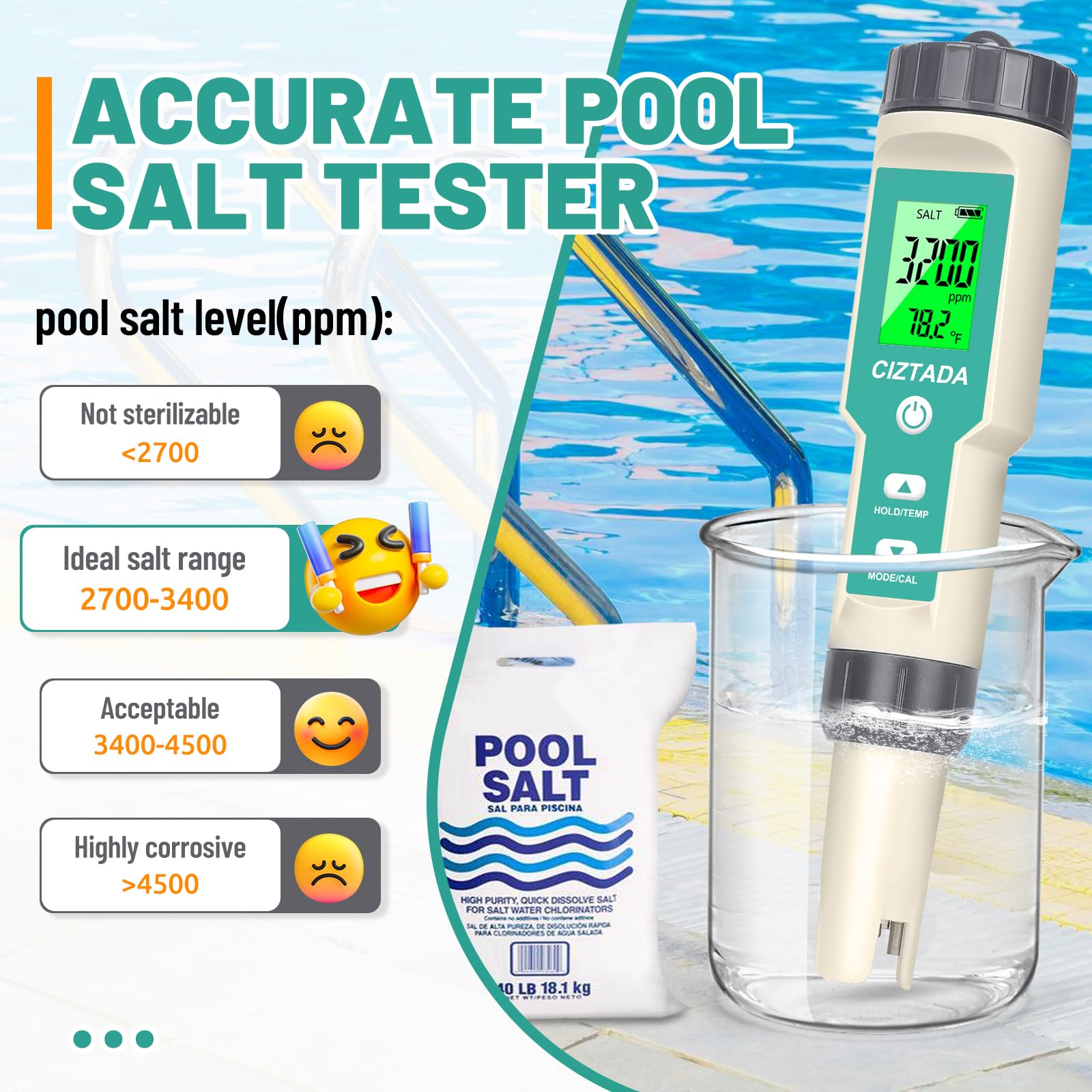 CIZTADA digital salinity tester IP67 waterproof design for aquatic environments.