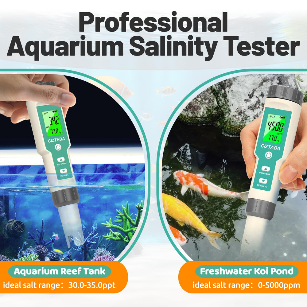 CIZTADA salinity tester multi-parameter reads TDS, EC, and Temperature.