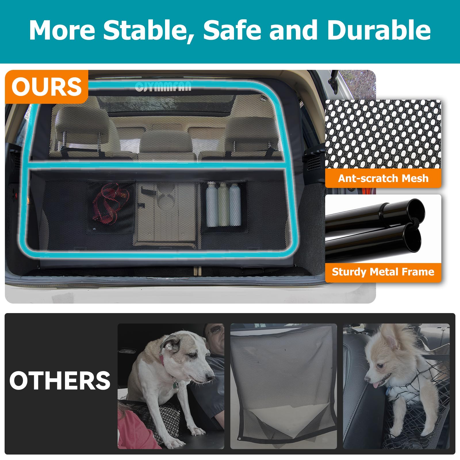 CJYMMFAN dog barrier dual-zone-design blocks front-seat access and creates a safe zone.