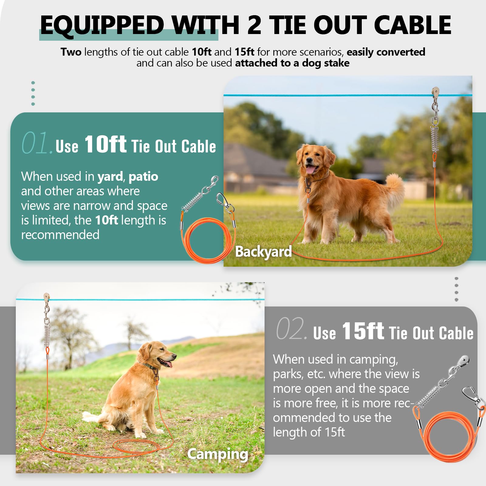 CJYMMFAN dog runner trolley 10ft tie-out offers versatile shorter leash options for small yards